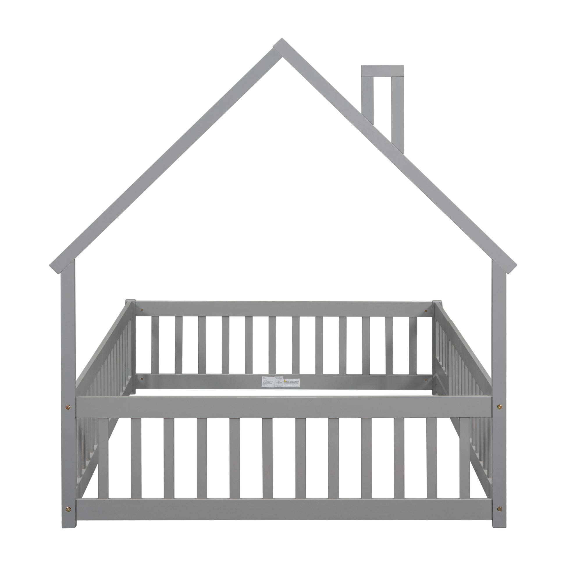 Gray wooden house bed frame with railing