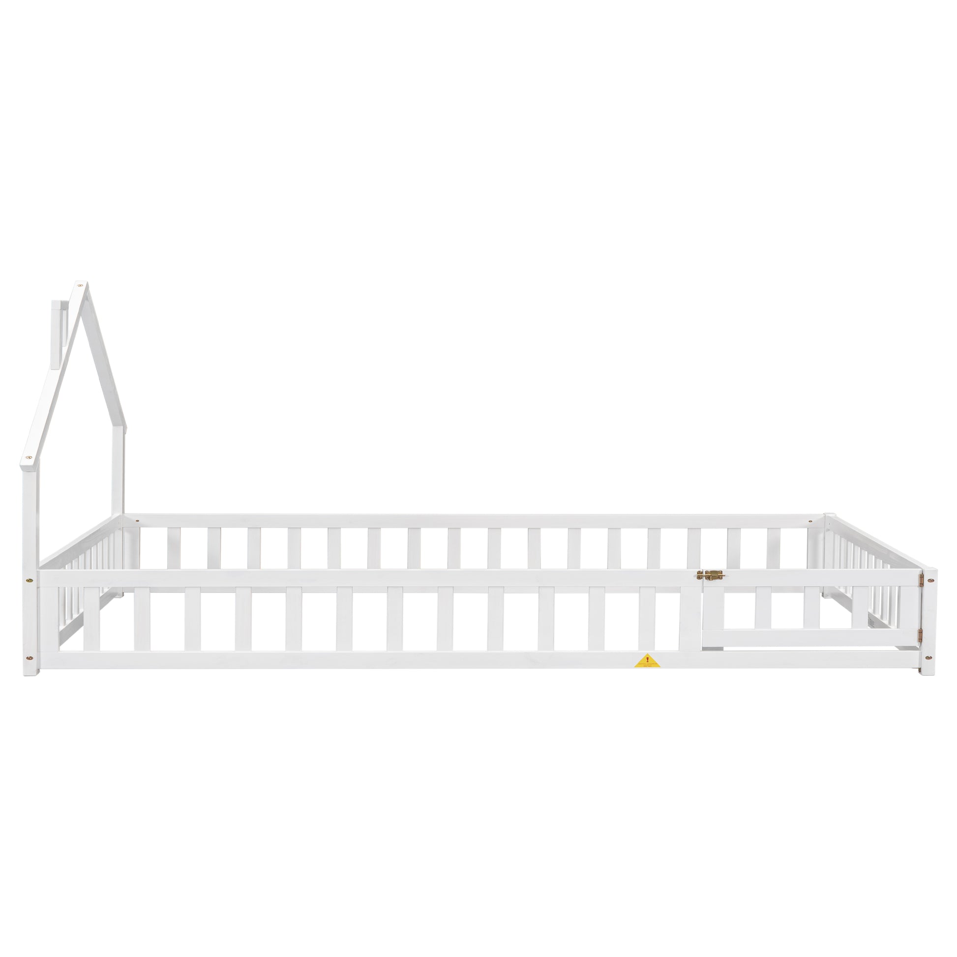 White wooden house bed frame with safety rails