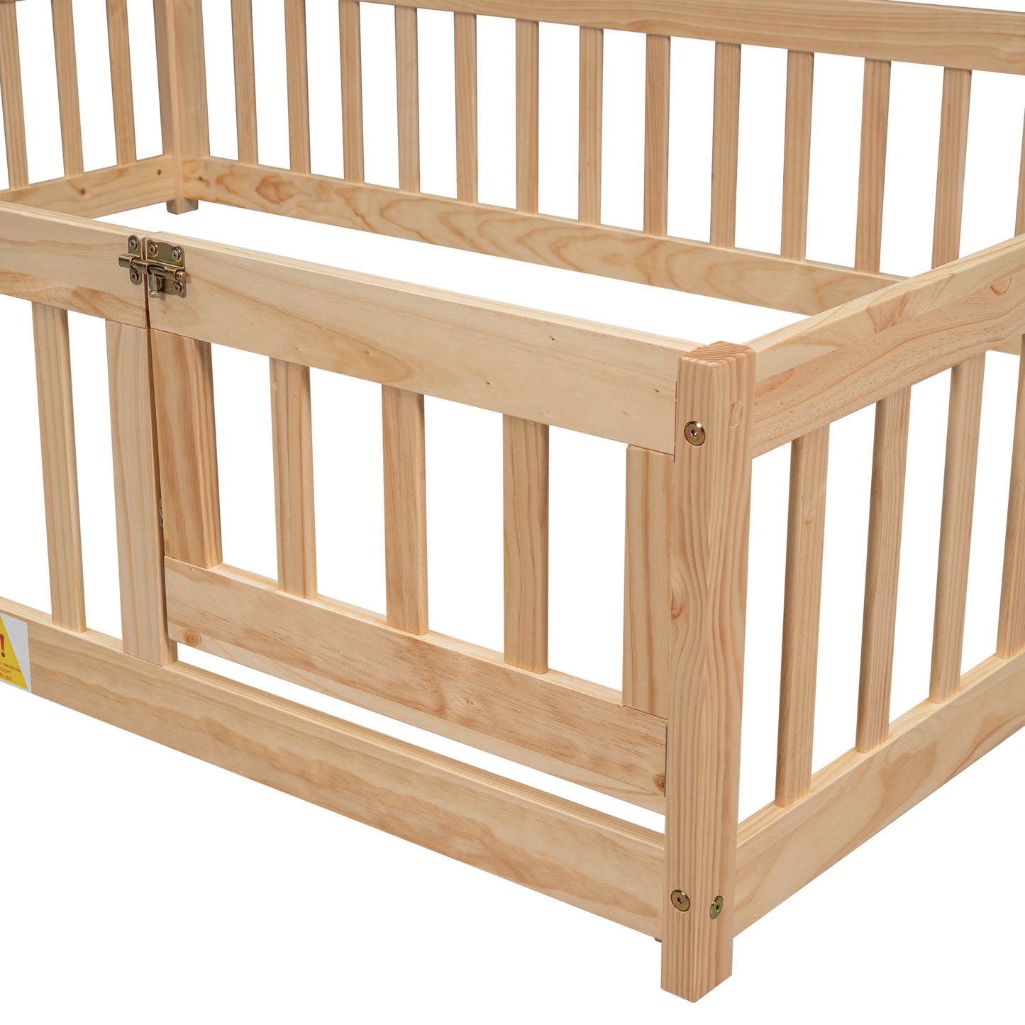 Natural pine wood crib frame with safety latch