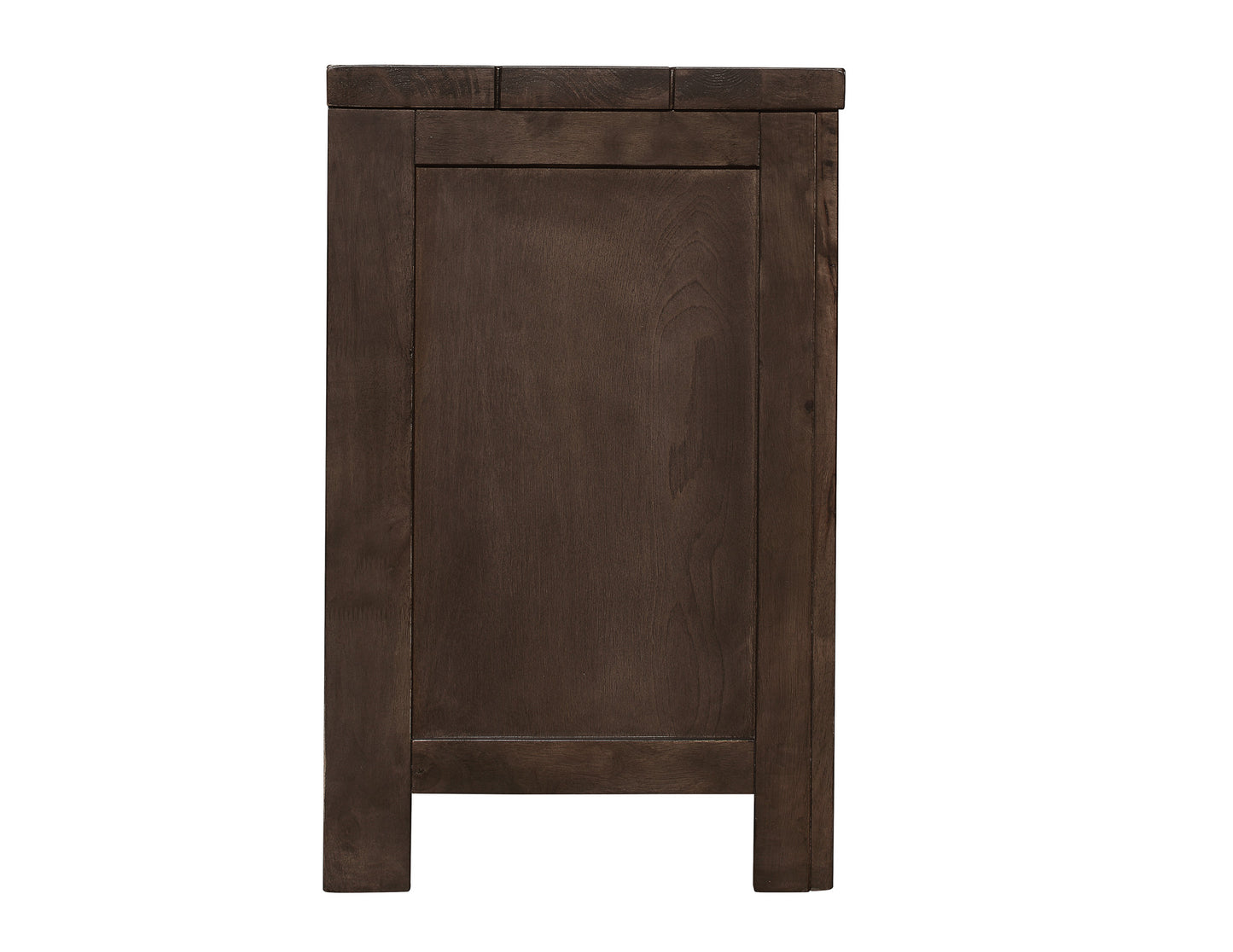 Dark brown wooden dresser side panel with subtle grain detail