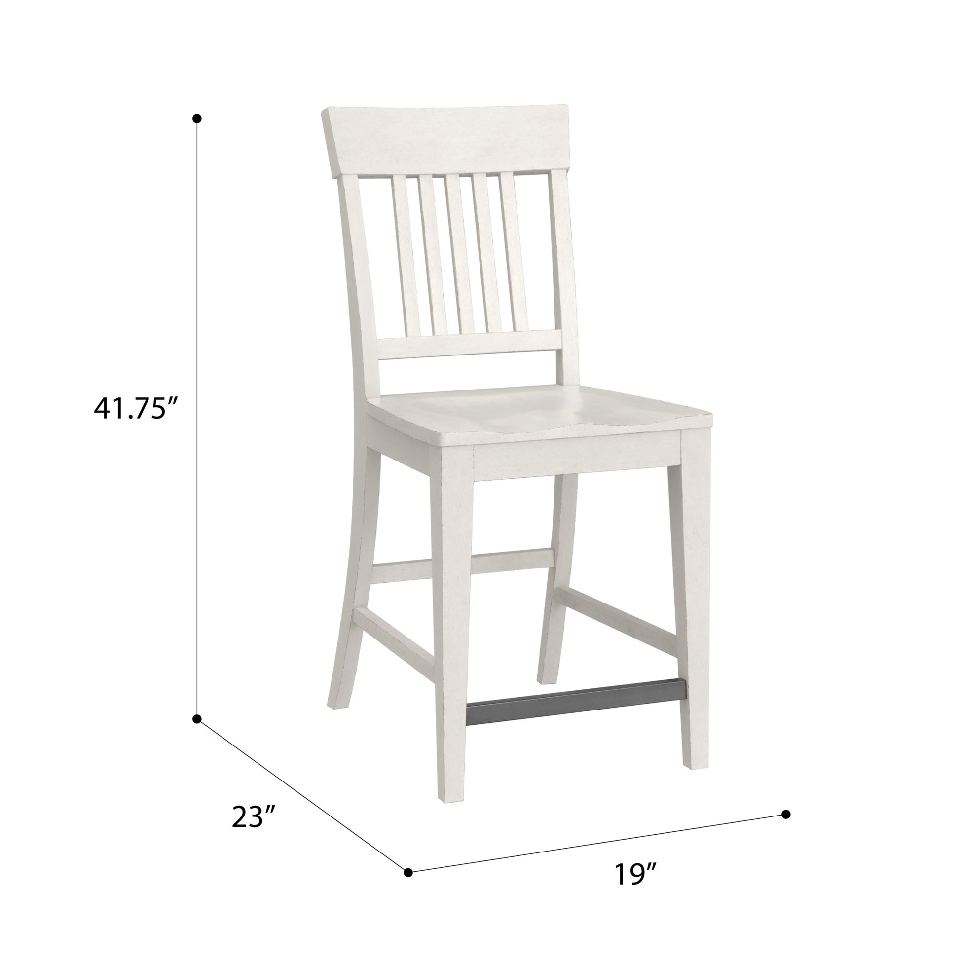 White wooden bar stool with a slatted back and footrest