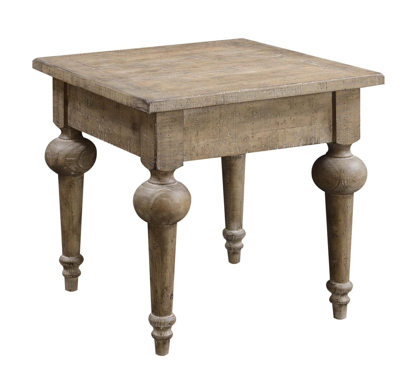 Rustic wood end table with carved baluster legs perfect for living rooms