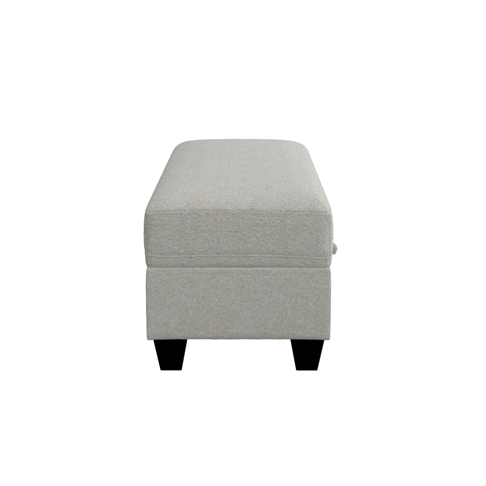 Light grey fabric rectangular ottoman with black tapered legs