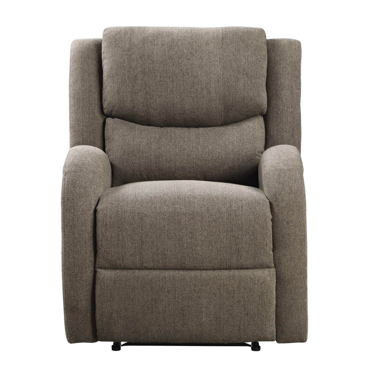 Comfortable grey fabric recliner chair with padded arms and headrest for relaxation