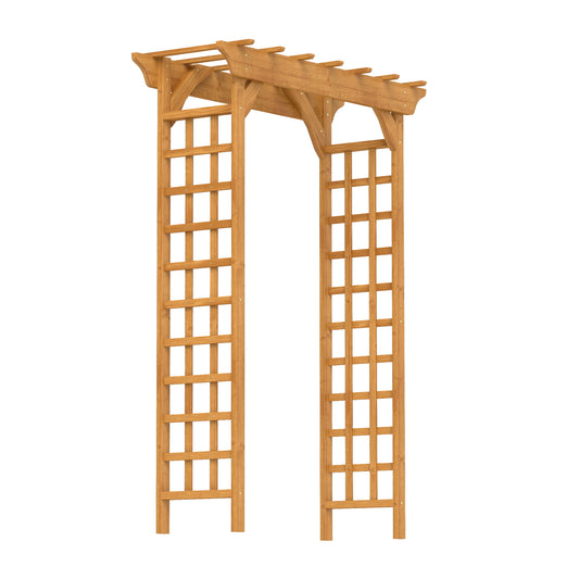 Natural wood garden arch with lattice sides perfect for climbing plants