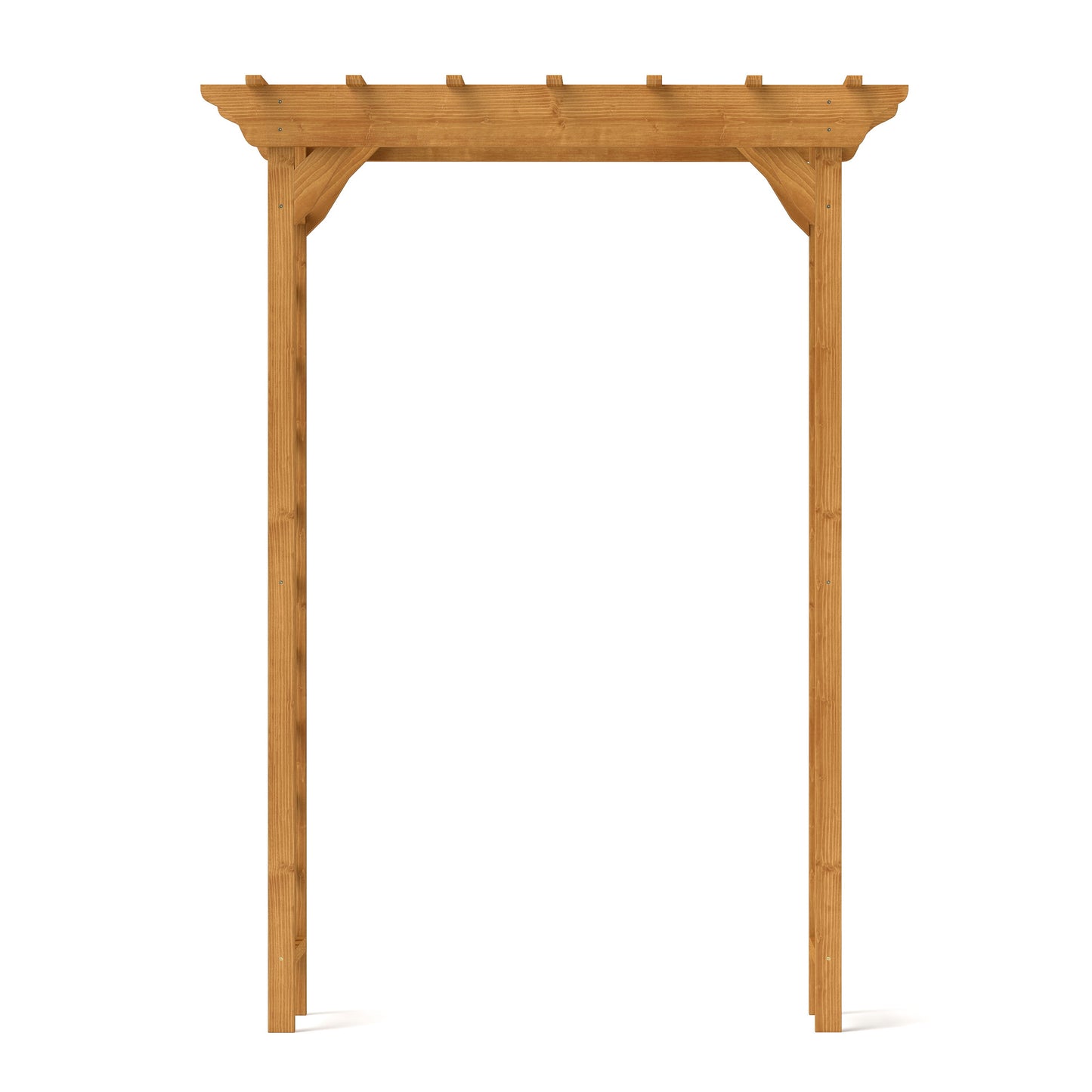 Wooden garden pergola with decorative top and sturdy posts for outdoor relaxation
