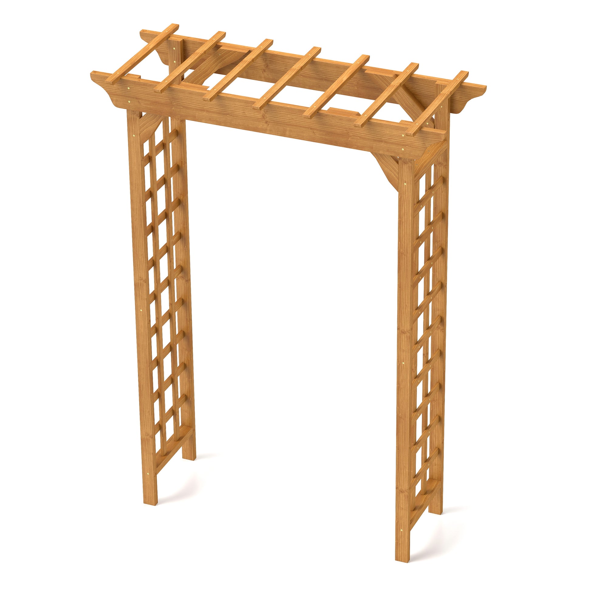 Wooden garden arch with lattice sides and slatted top