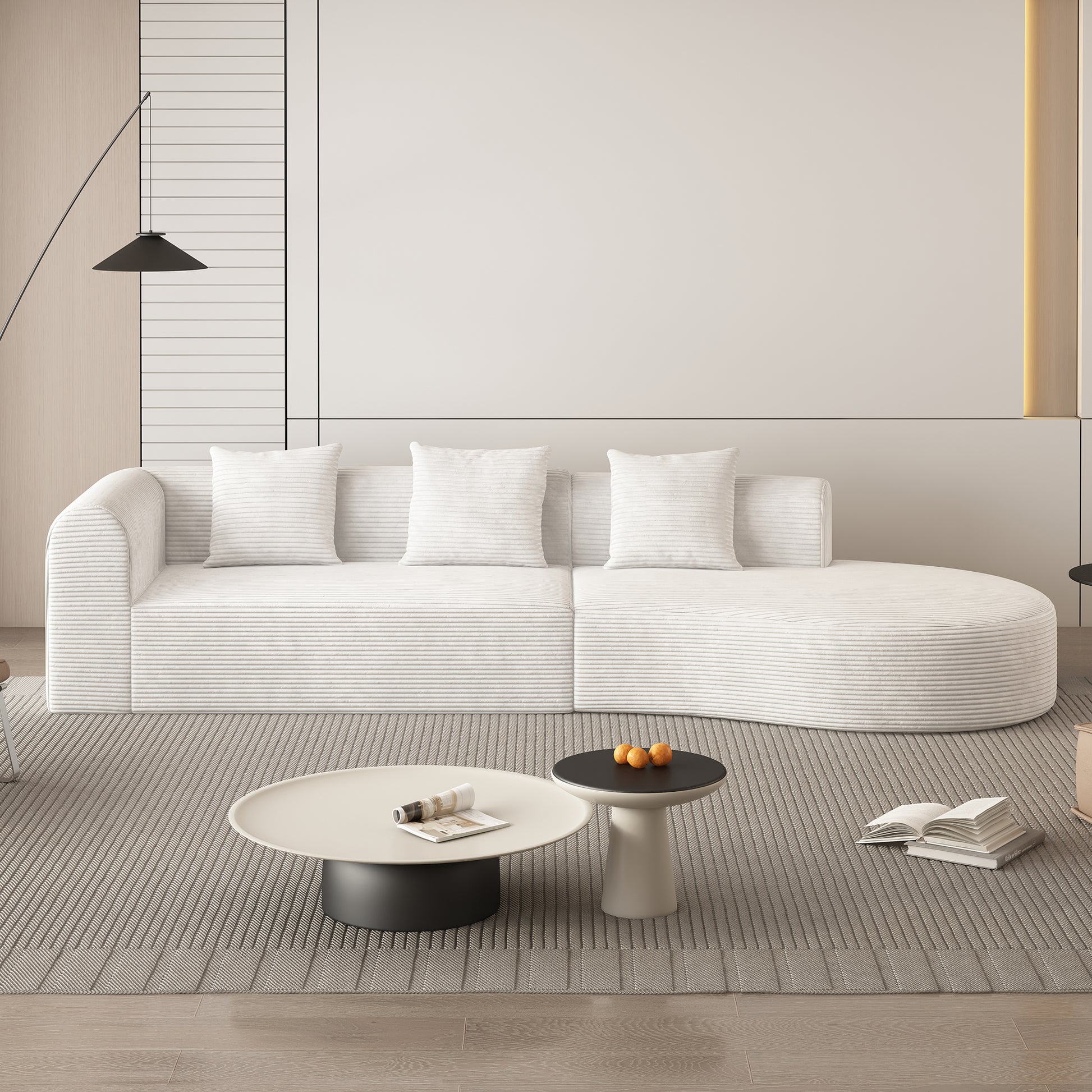 White corduroy modular sofa with plush cushions perfect for modern living room seating