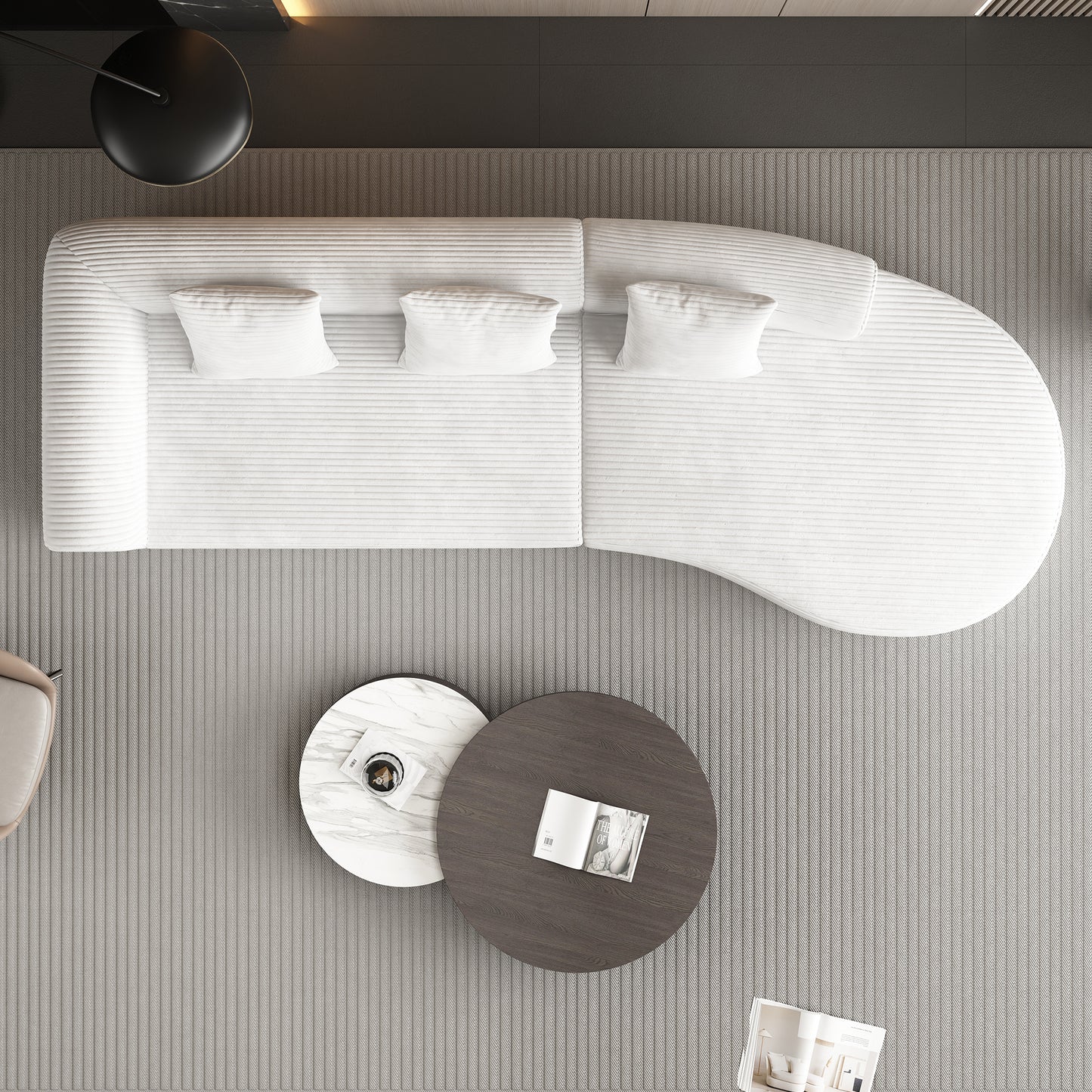 White textured modular sofa with plush cushions a contemporary living room centerpiece