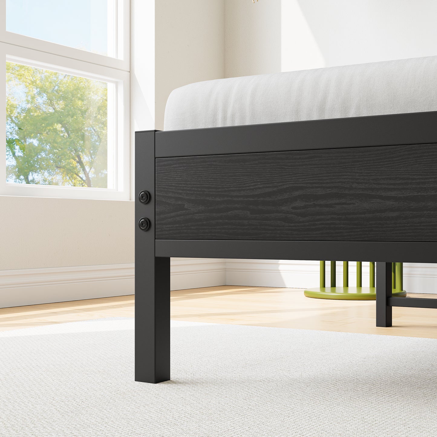 Black wood grain platform bed frame with minimalist design