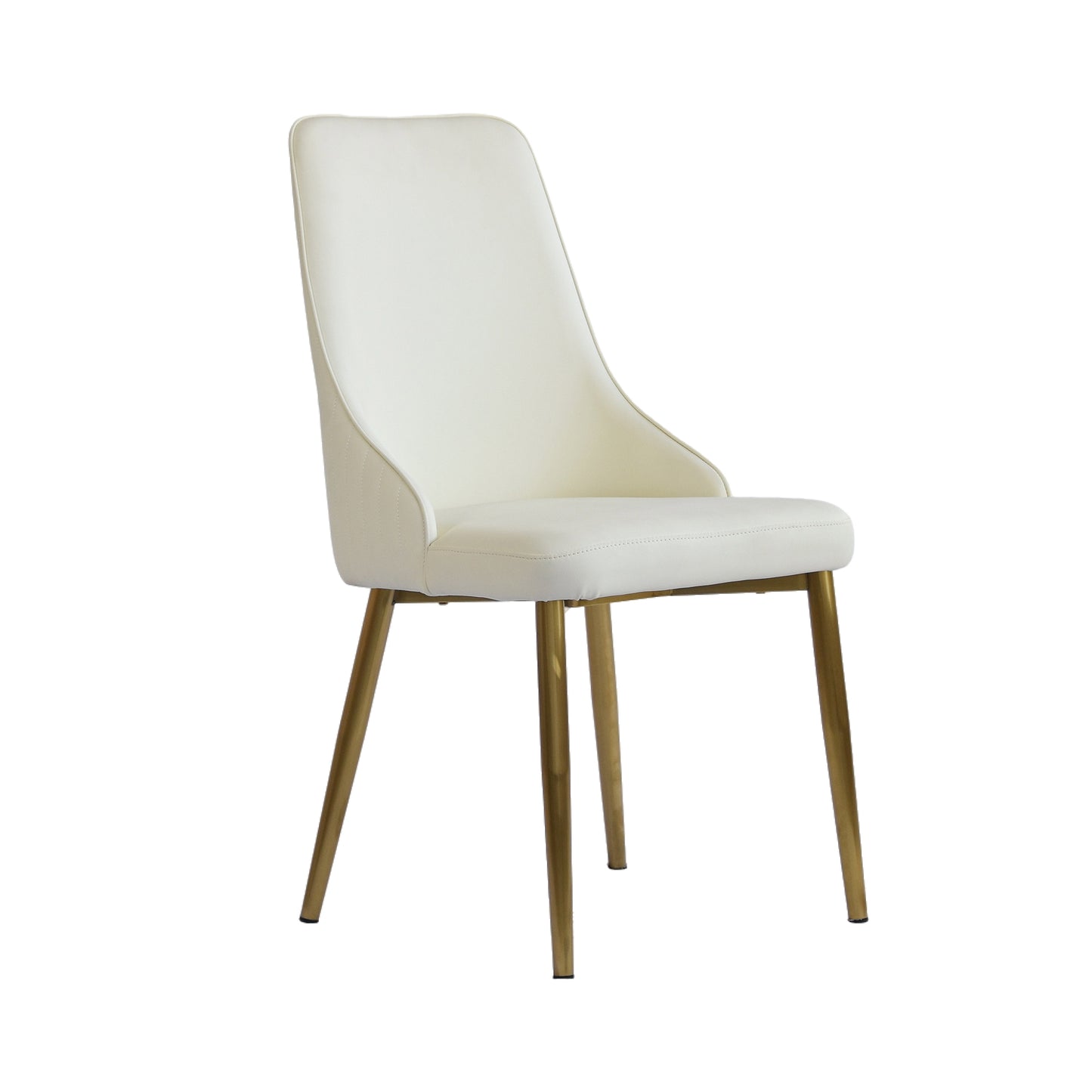 Modern white leather dining chair with gold metal legs