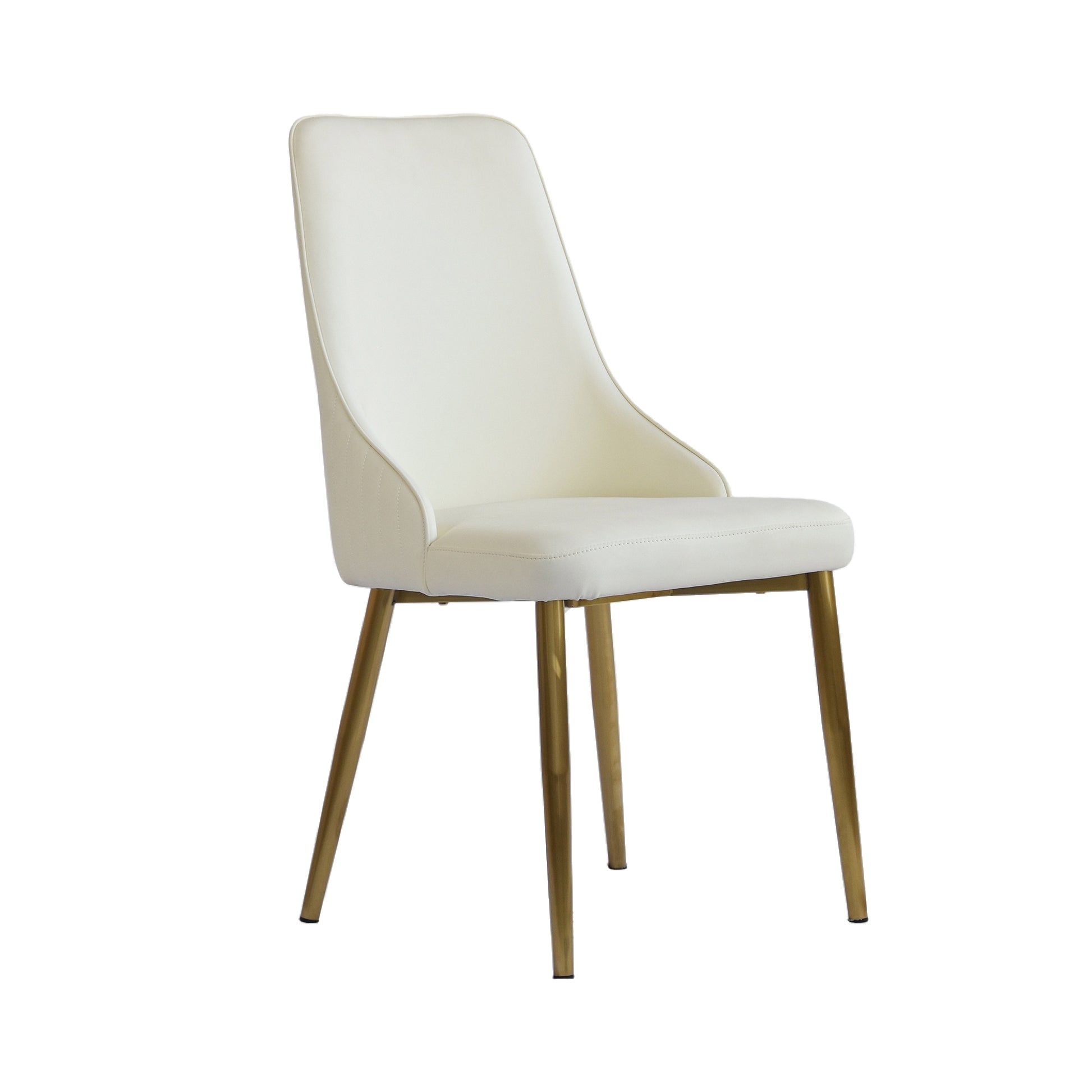 Modern white leather dining chair with gold metal legs