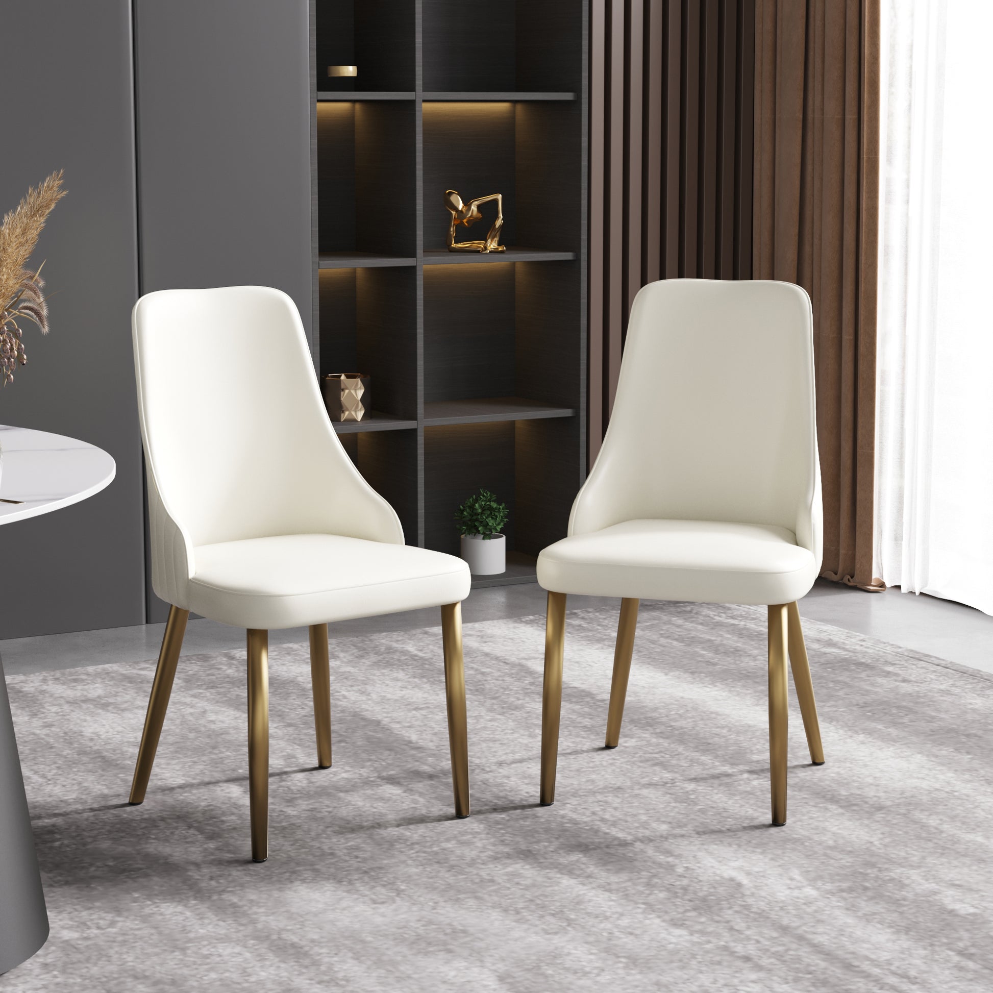 Cream upholstered accent chair with modern gold metal legs