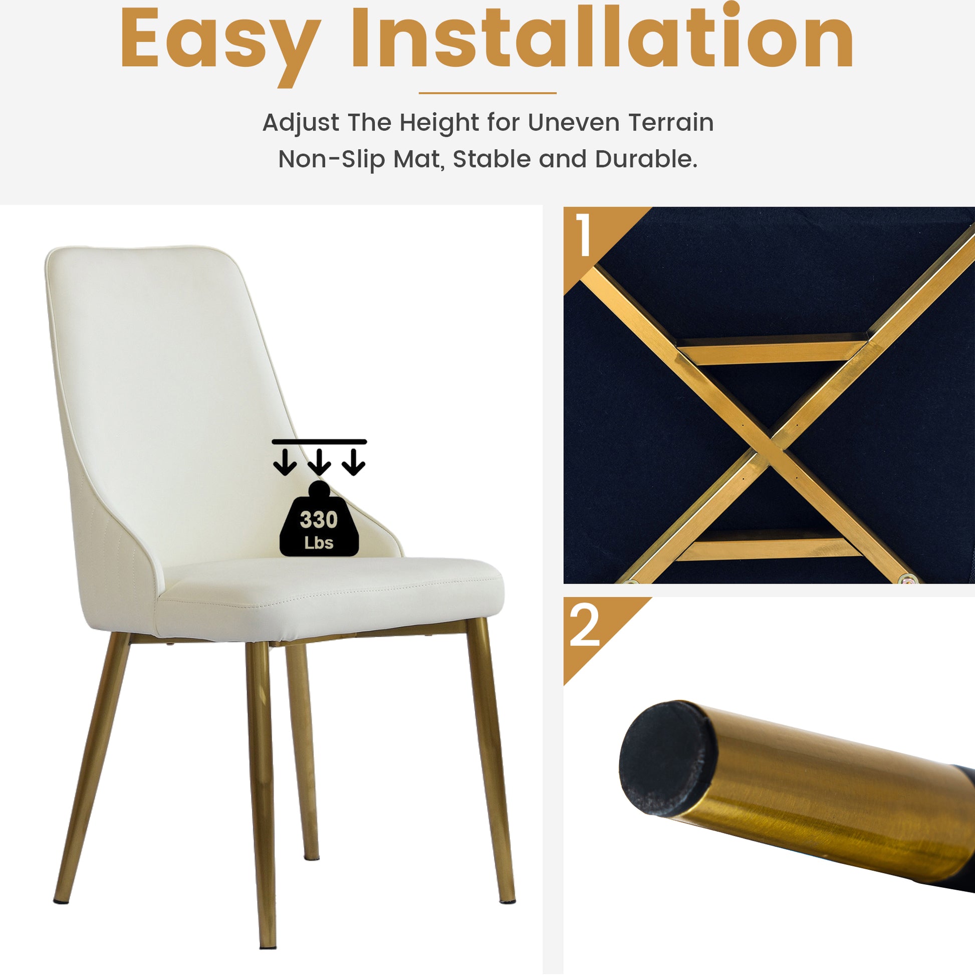 Cream upholstered dining chair with gold metal legs