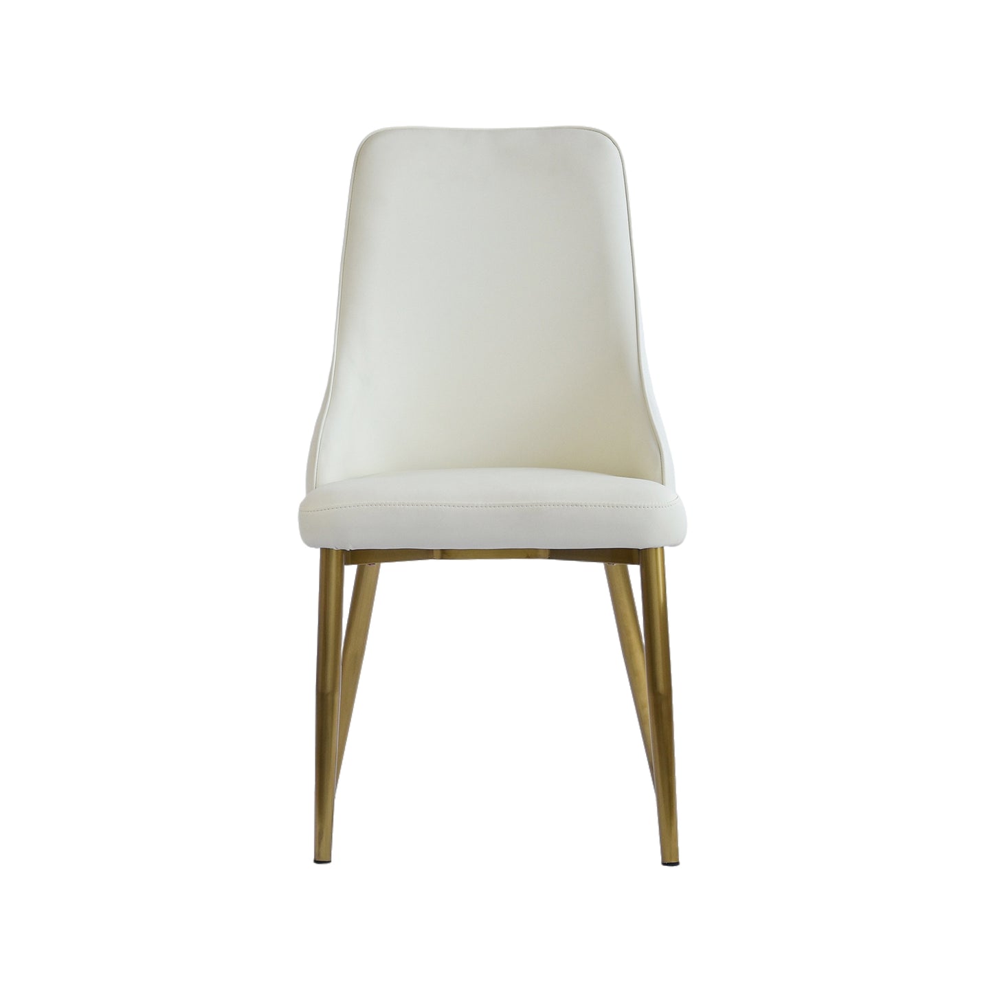 Elegant white upholstered dining chair with brushed gold metal legs