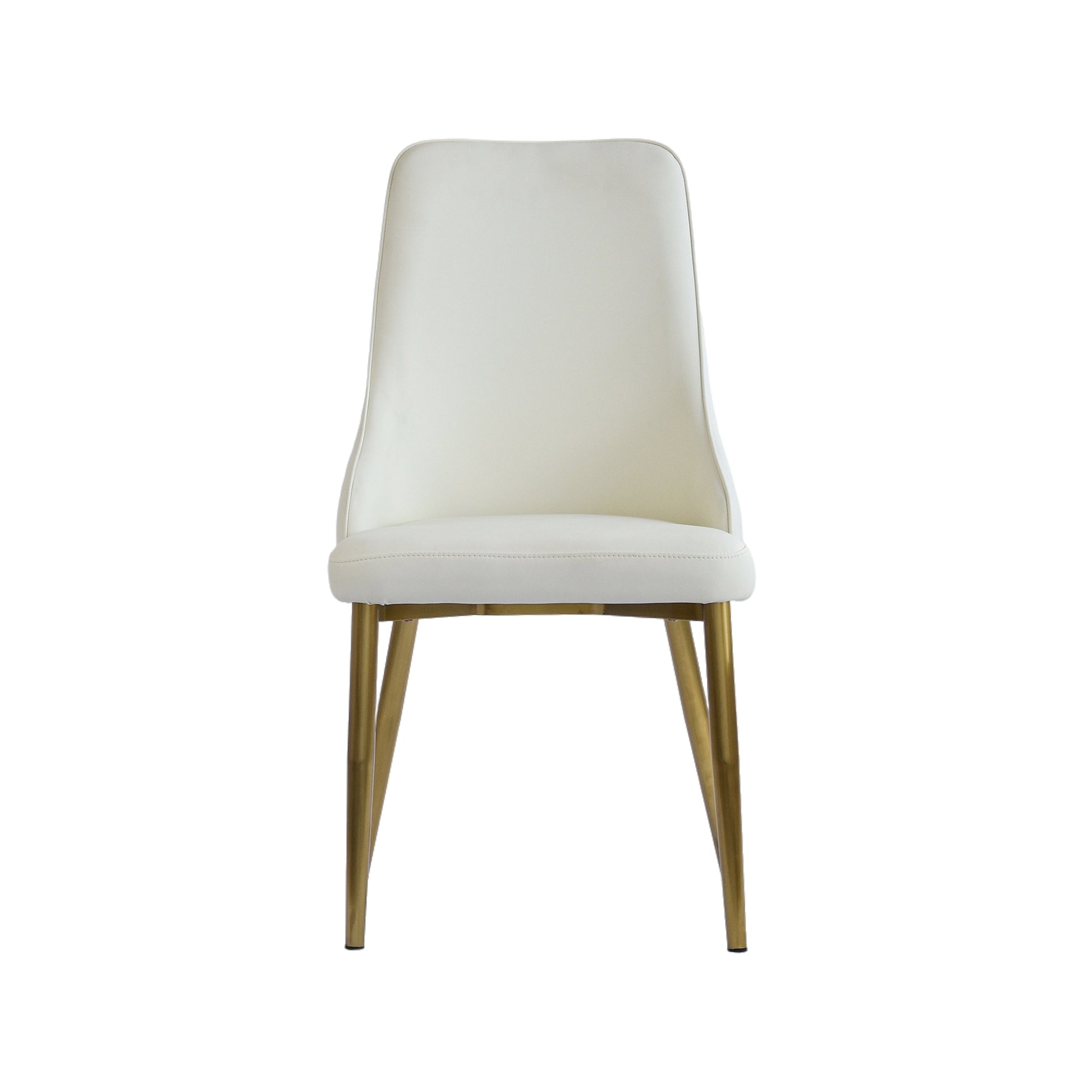 Elegant white upholstered dining chair with brushed gold metal legs