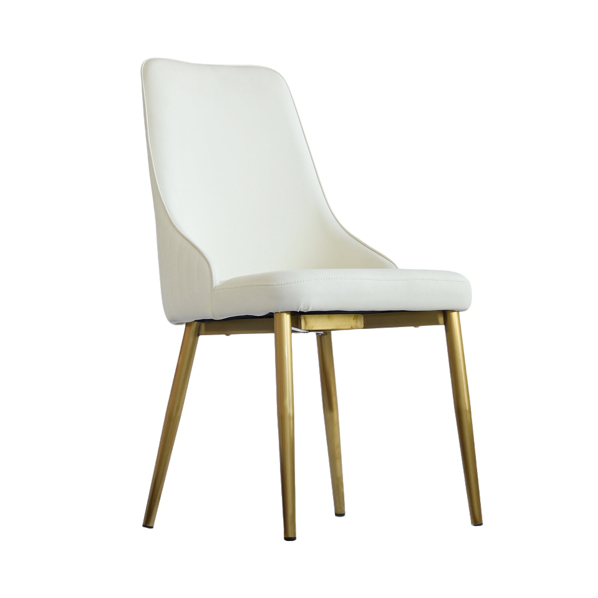 White upholstered dining chair with gold metal legs a modern accent piece