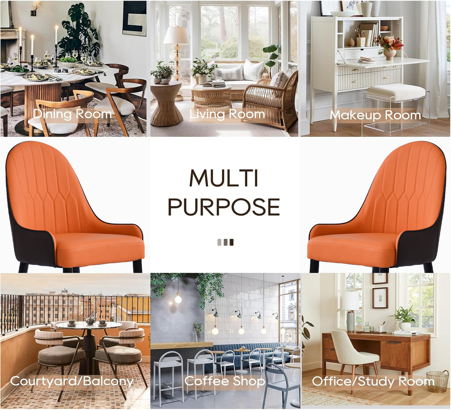 Elegant orange dining chair with black accents perfect for modern dining rooms