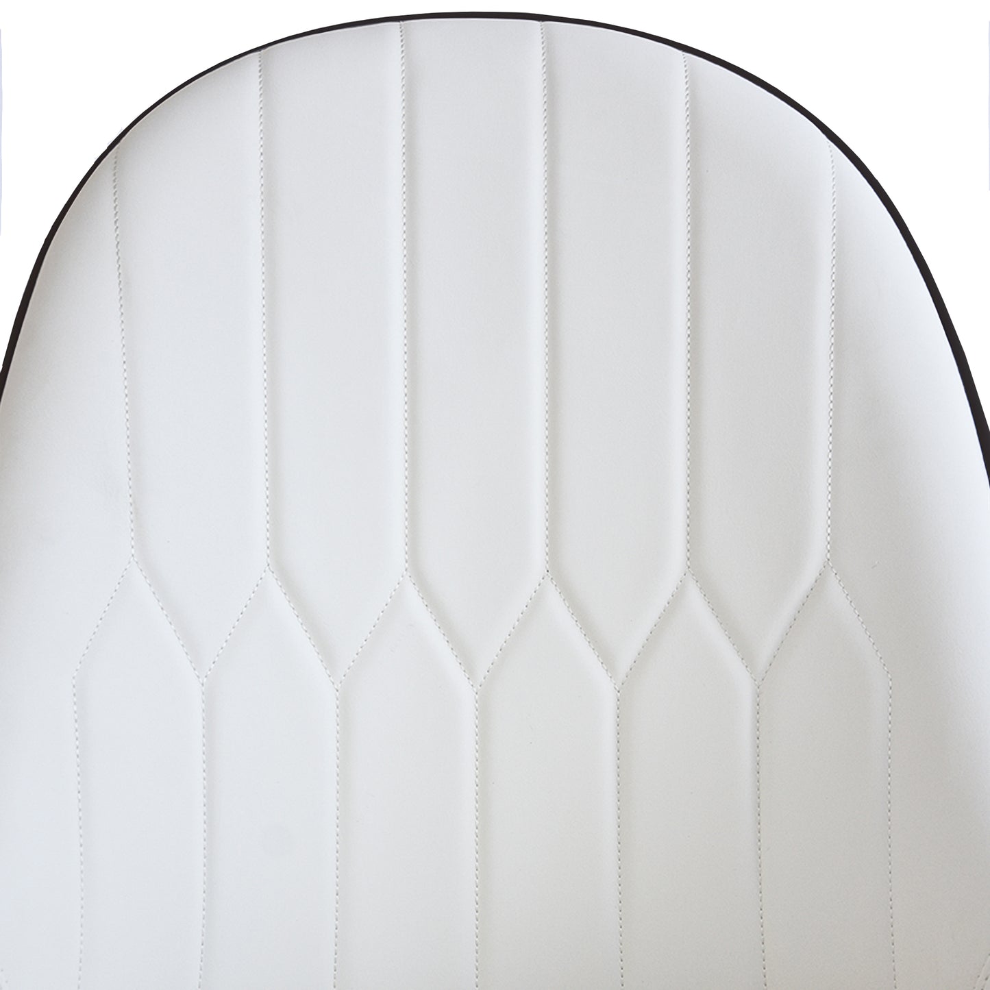 White faux leather chair back with vertical and diamond stitching pattern