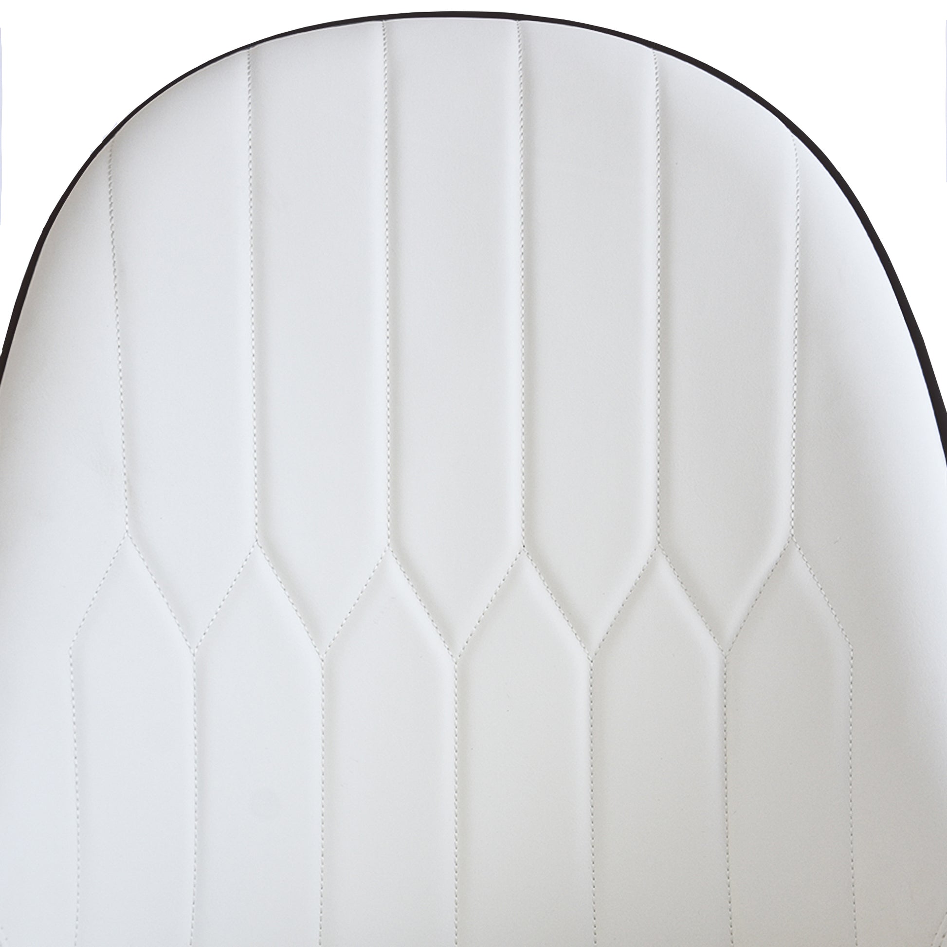White faux leather chair back with vertical and diamond stitching pattern