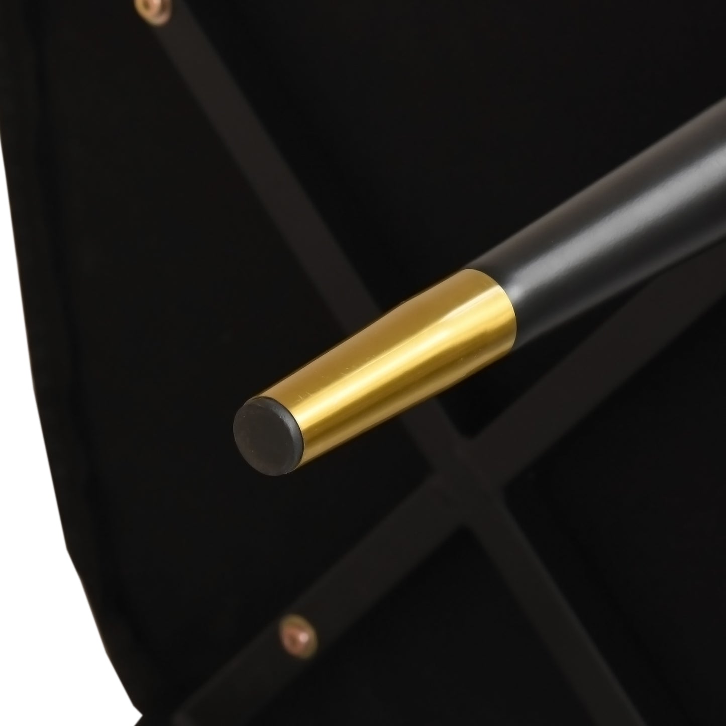 Black velvet sofa leg with gold accent and rubber stopper