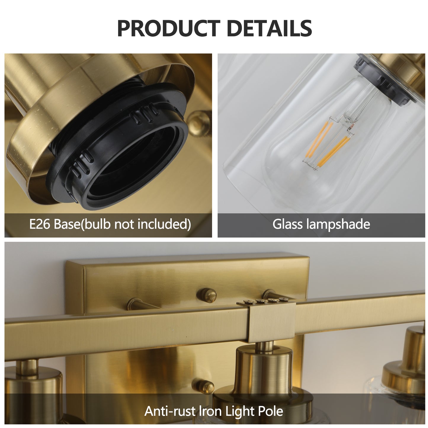 Closeup of brass E lamp base with black screwin socket for light bulb
