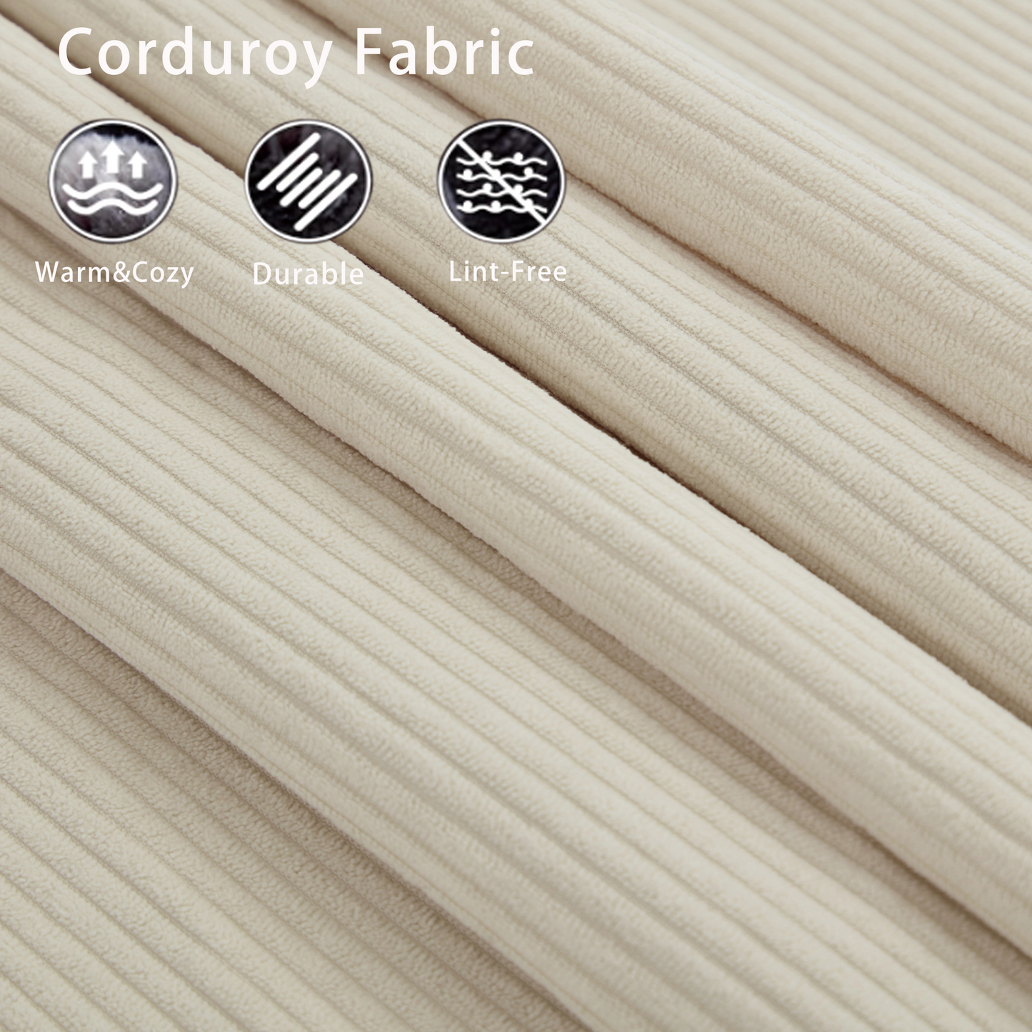 Creamcolored corduroy fabric with visible ribs and soft texture