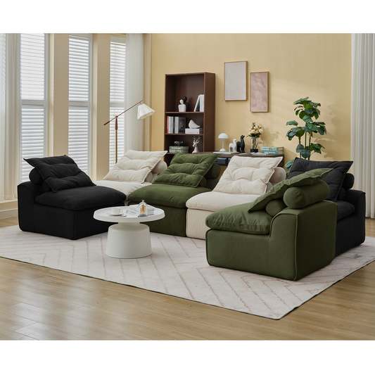 Plush black corduroy modular sofa armless chair with deep cushions