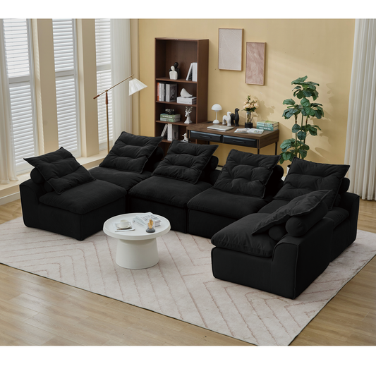 Plush black corduroy modular sectional sofa with deep cushions for ultimate comfort