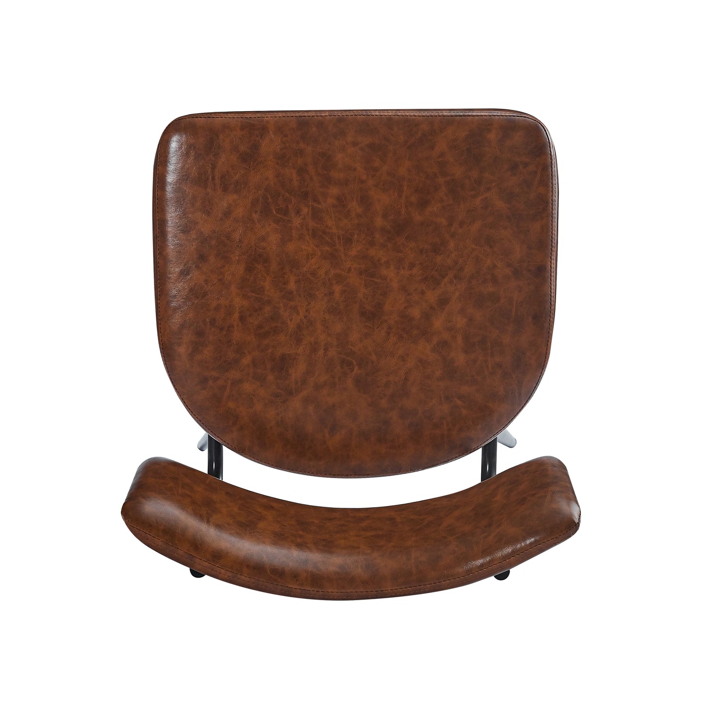 Brown distressed leather accent chair with black metal legs