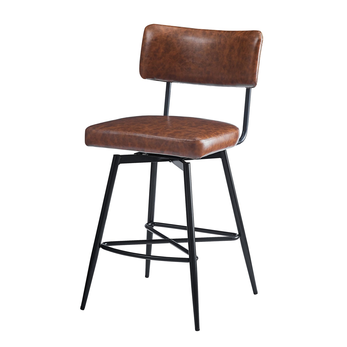 Vintage brown faux leather bar stool with black metal legs degree swivel