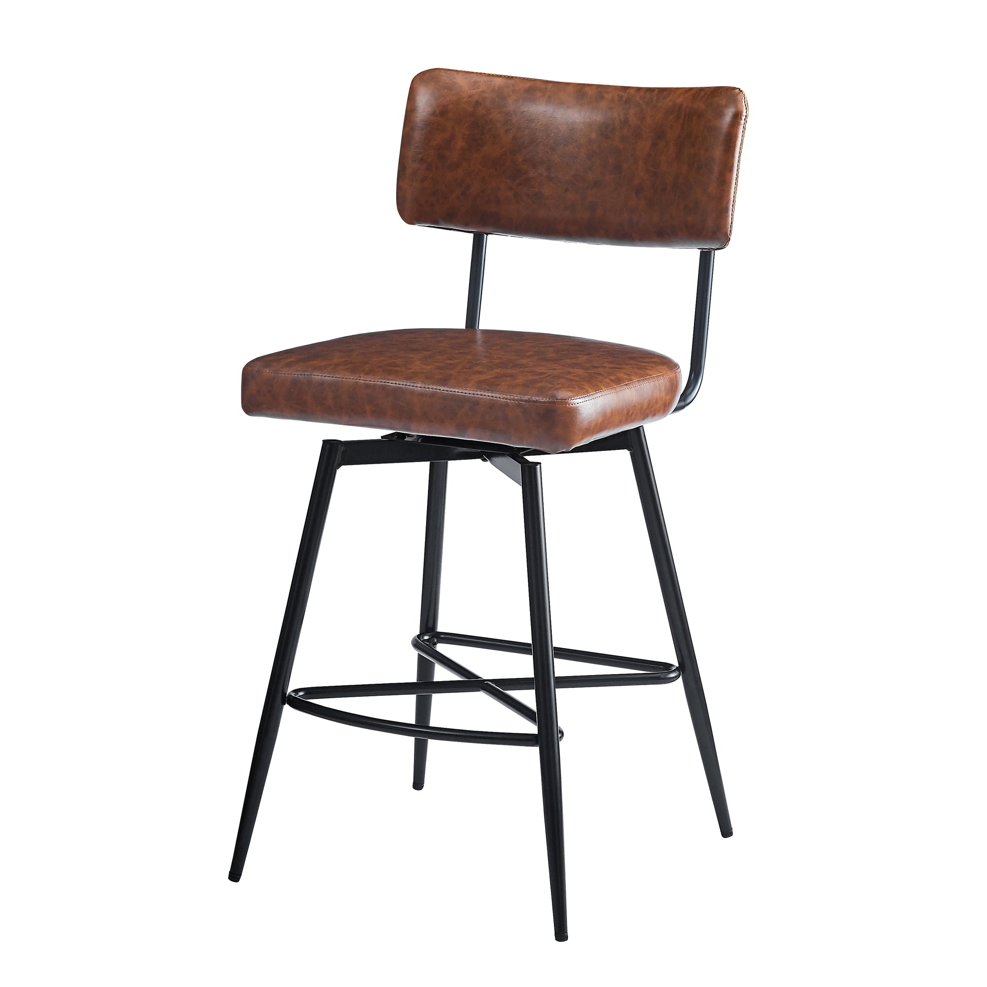 Vintage brown faux leather bar stool with black metal legs degree swivel