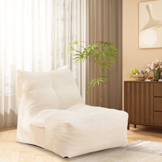Cream velvet bean bag chair with deep pocket perfect for casual lounging