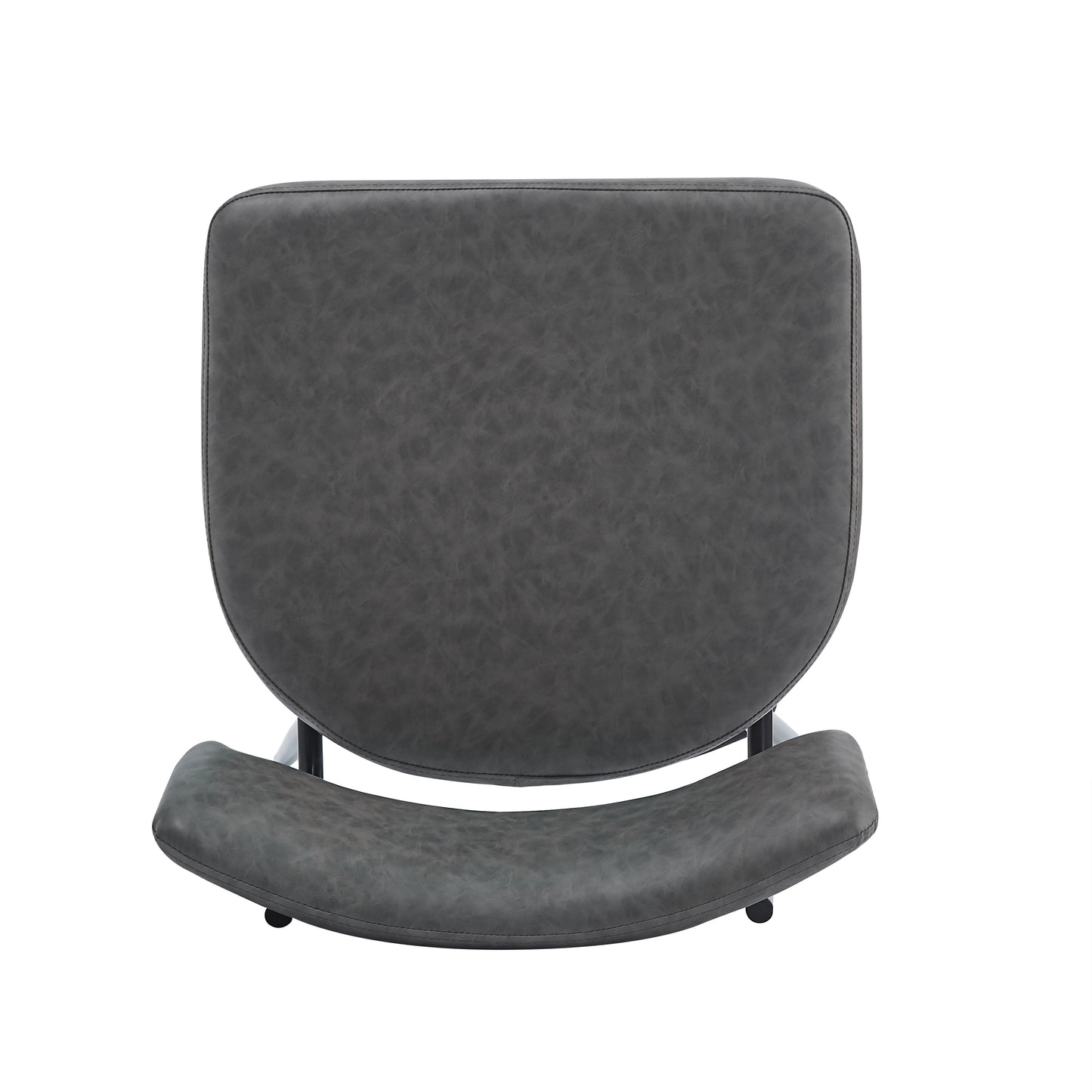 Upholstered grey faux leather office chair with lumbar support and curved seat