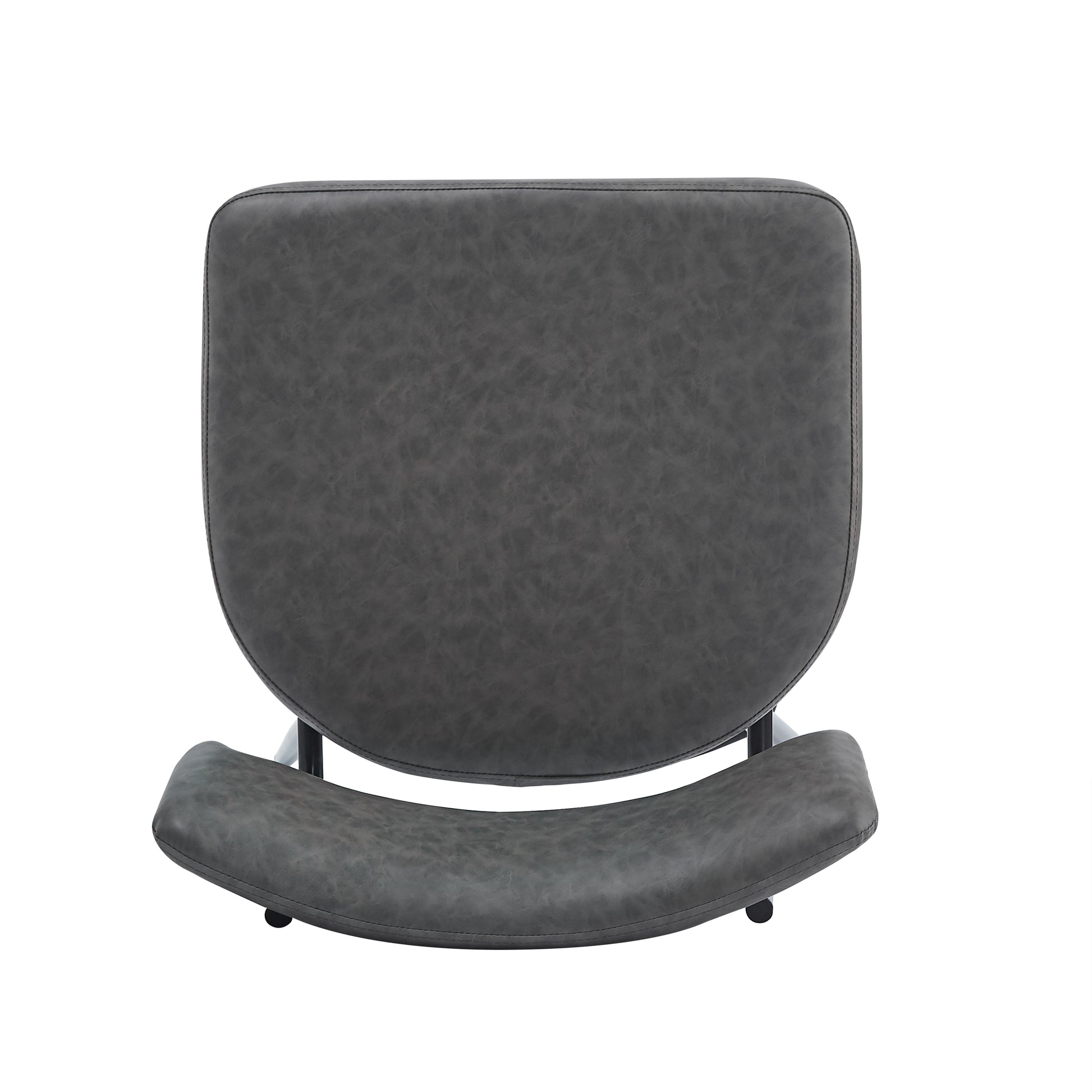 Upholstered grey faux leather office chair with lumbar support and curved seat