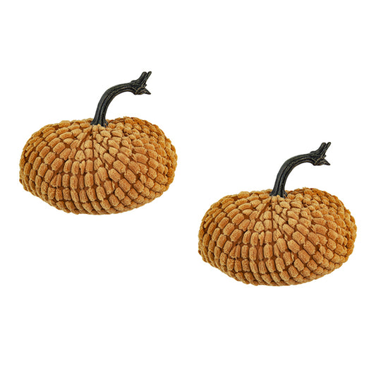 Textured orange velvet pumpkin with black stem perfect for fall decor