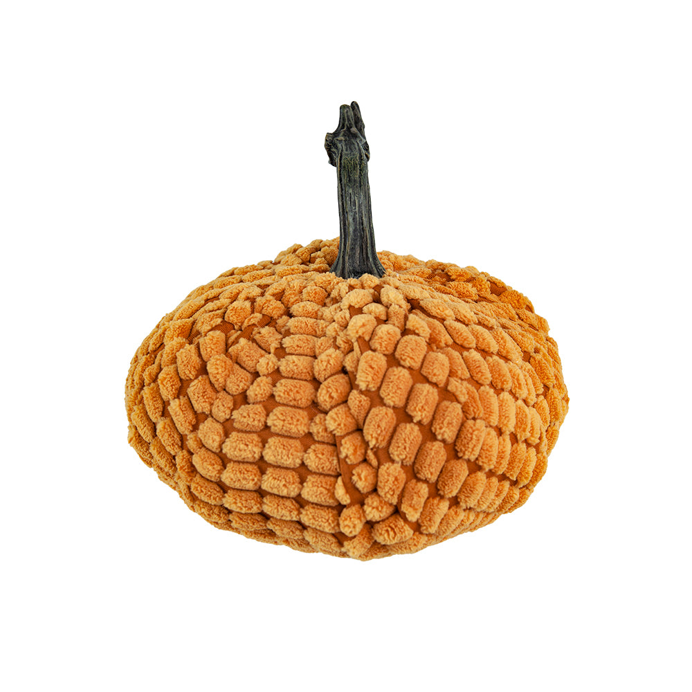 Orange textured decorative pumpkin with a dark stem perfect for fall decor
