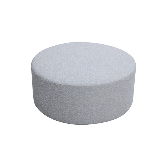 Textured round light gray ottoman with soft fabric for comfortable seating