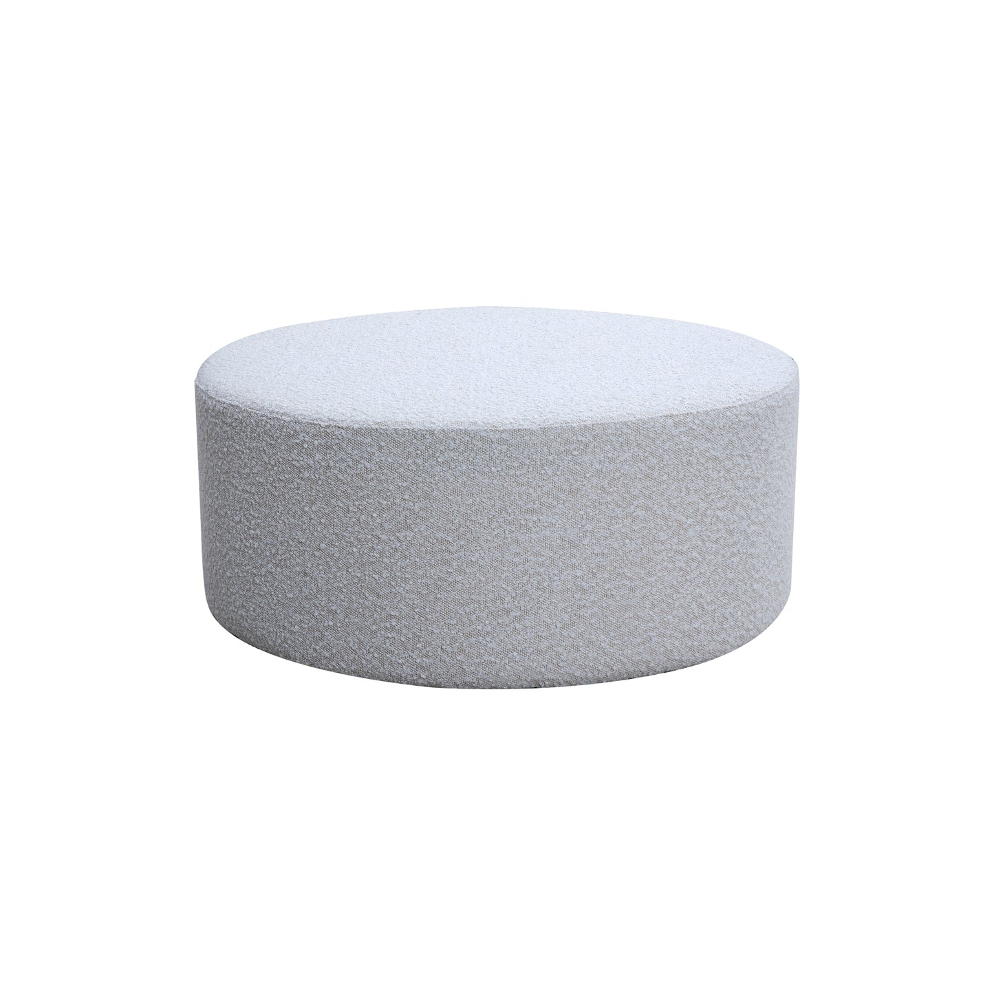 Round boucl fabric ottoman in light gray perfect accent for modern living rooms