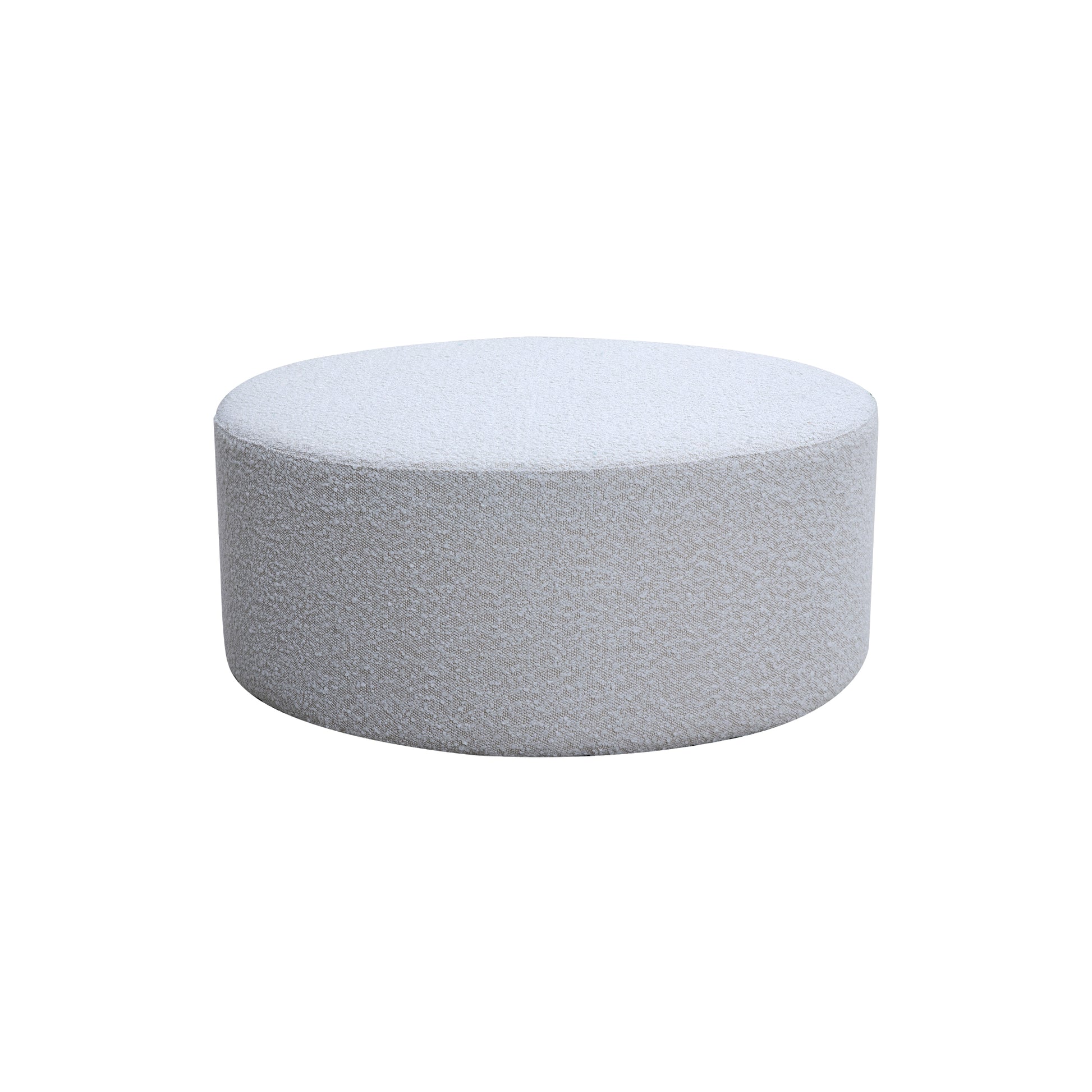 Round boucl fabric ottoman in light gray perfect accent for modern living rooms
