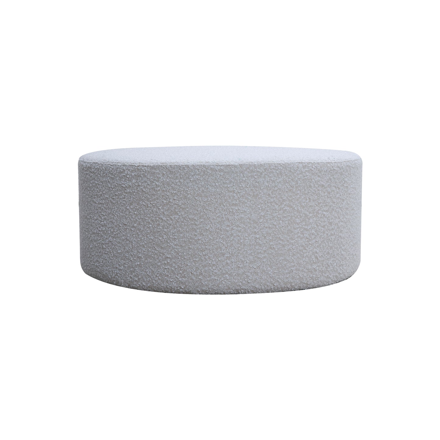 Textured boucl fabric round ottoman in light grey a versatile accent piece