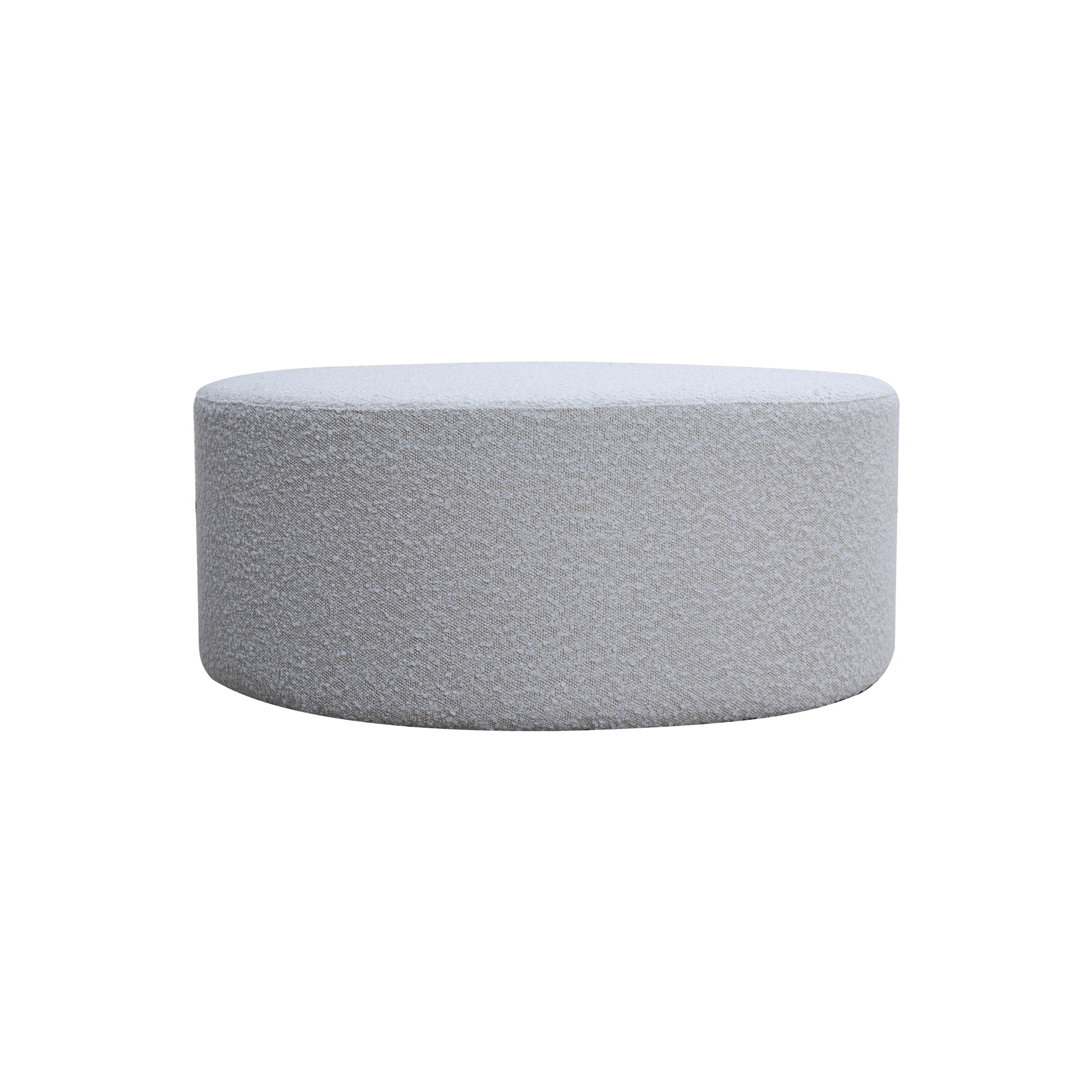 Textured boucl fabric round ottoman in light grey a versatile accent piece