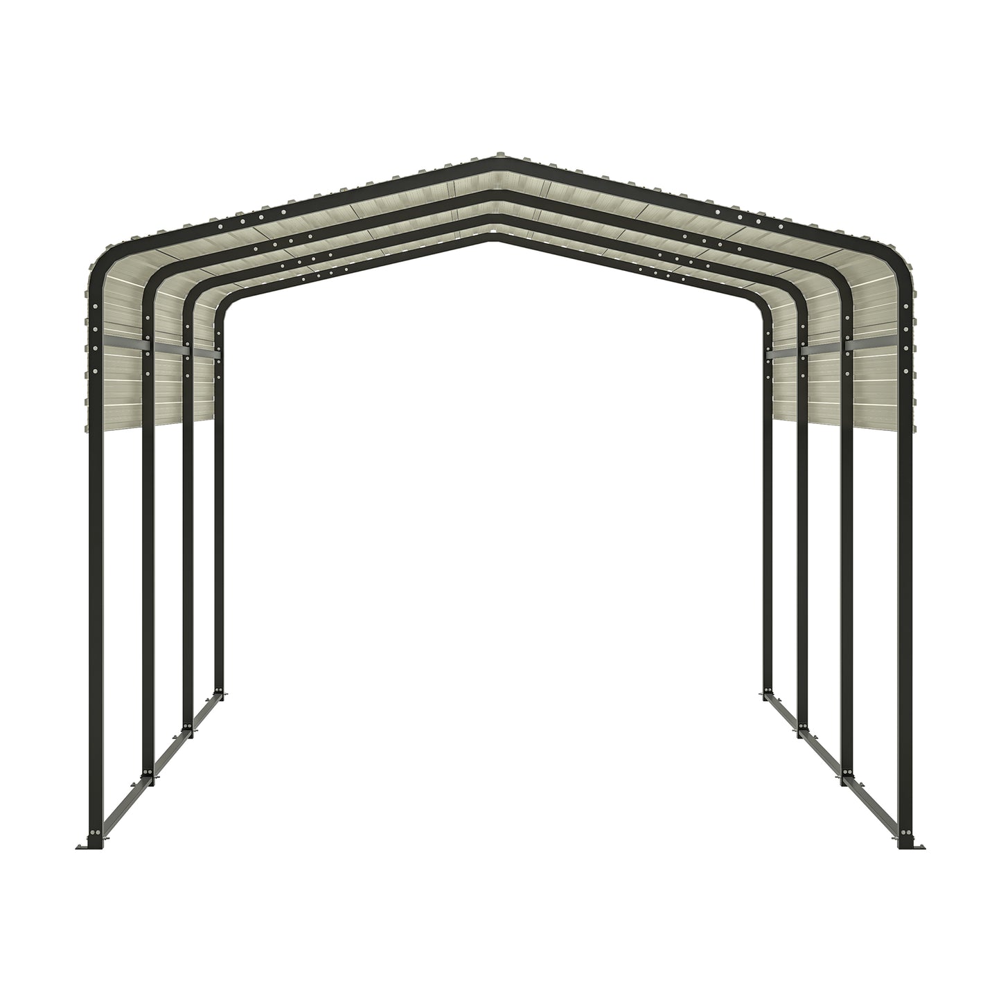 Galvanized steel portable carport frame with black metal supports