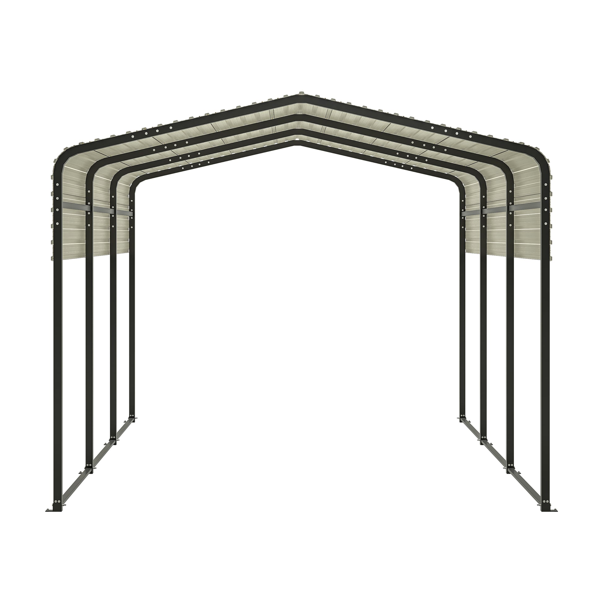 Galvanized steel portable carport frame with black metal supports