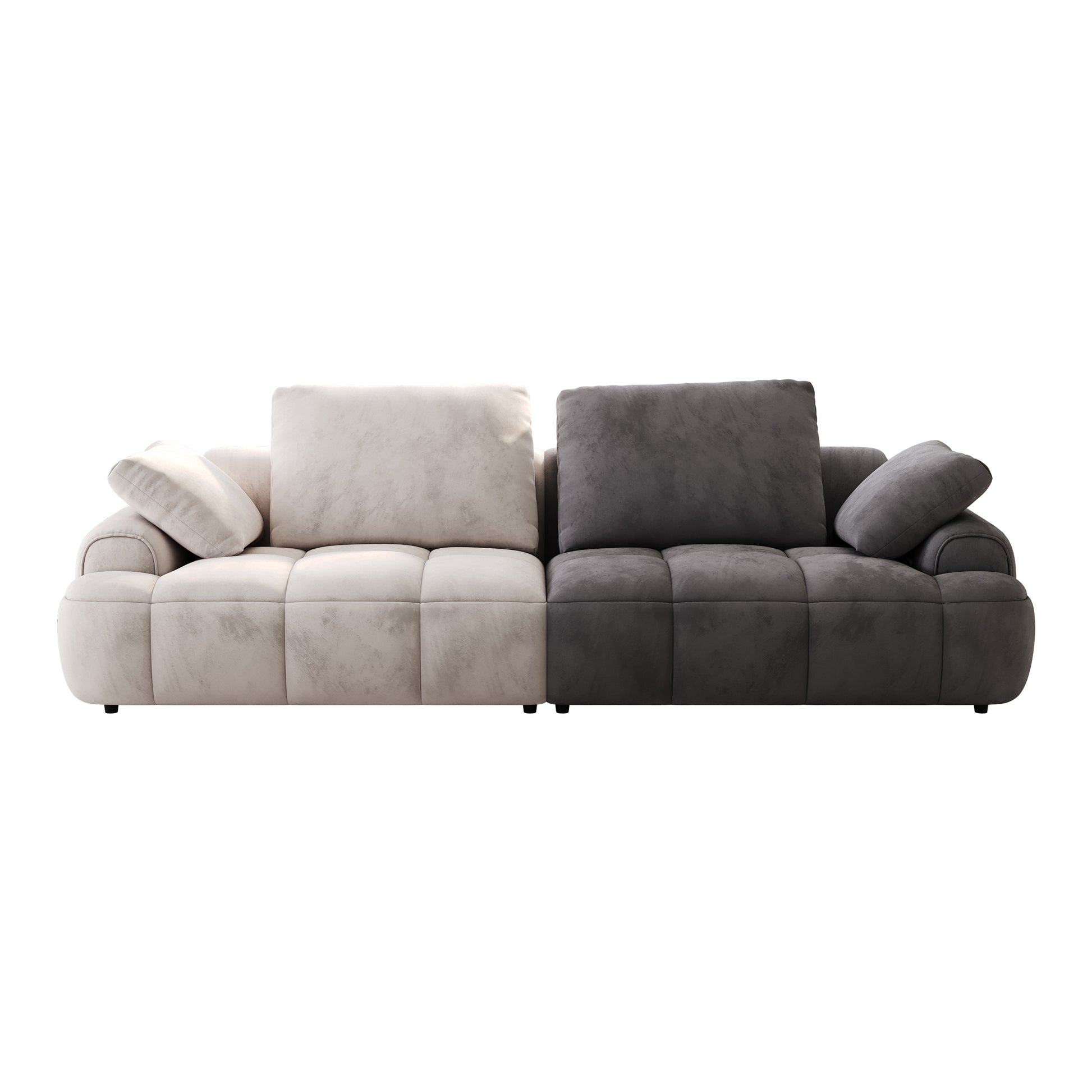 Modern sectional sofa with twotone upholstery in cream and charcoal grey featuring plush cushions for ultimate comfort