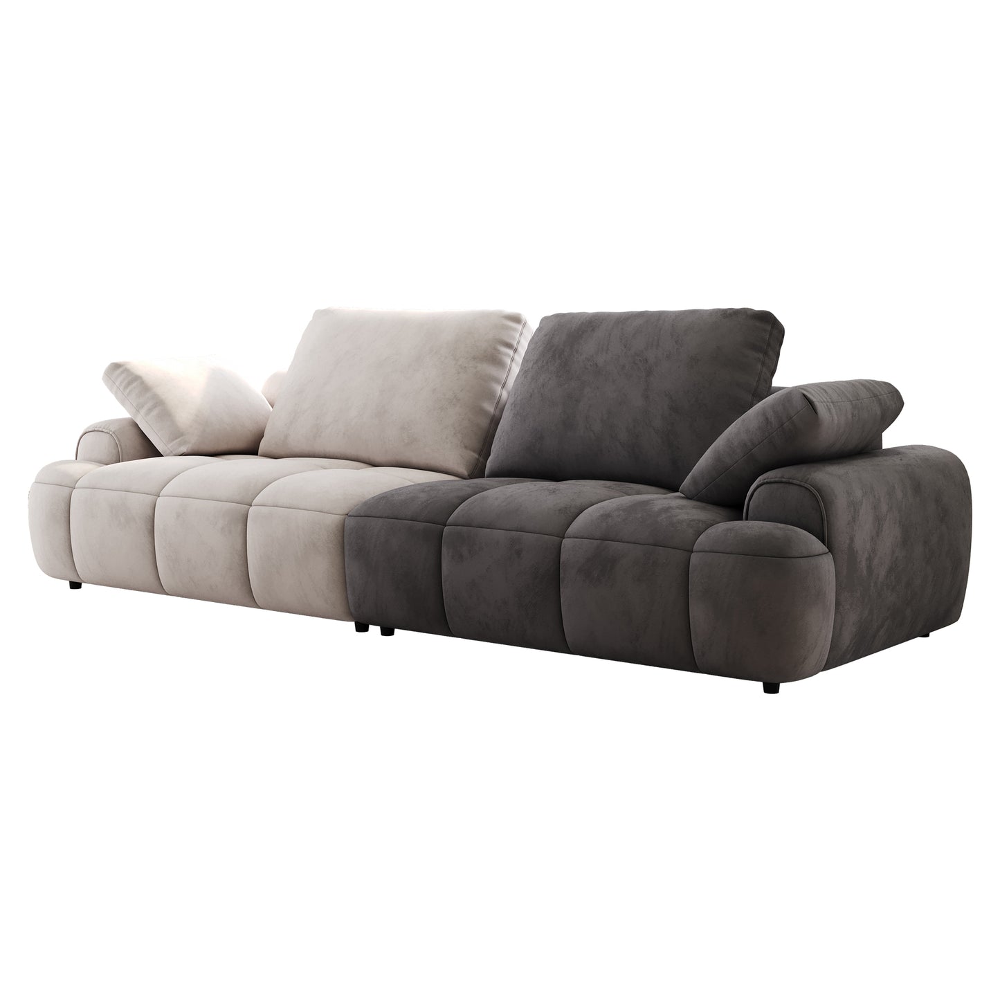 Modern sectional sofa in beige and charcoal suede for living rooms