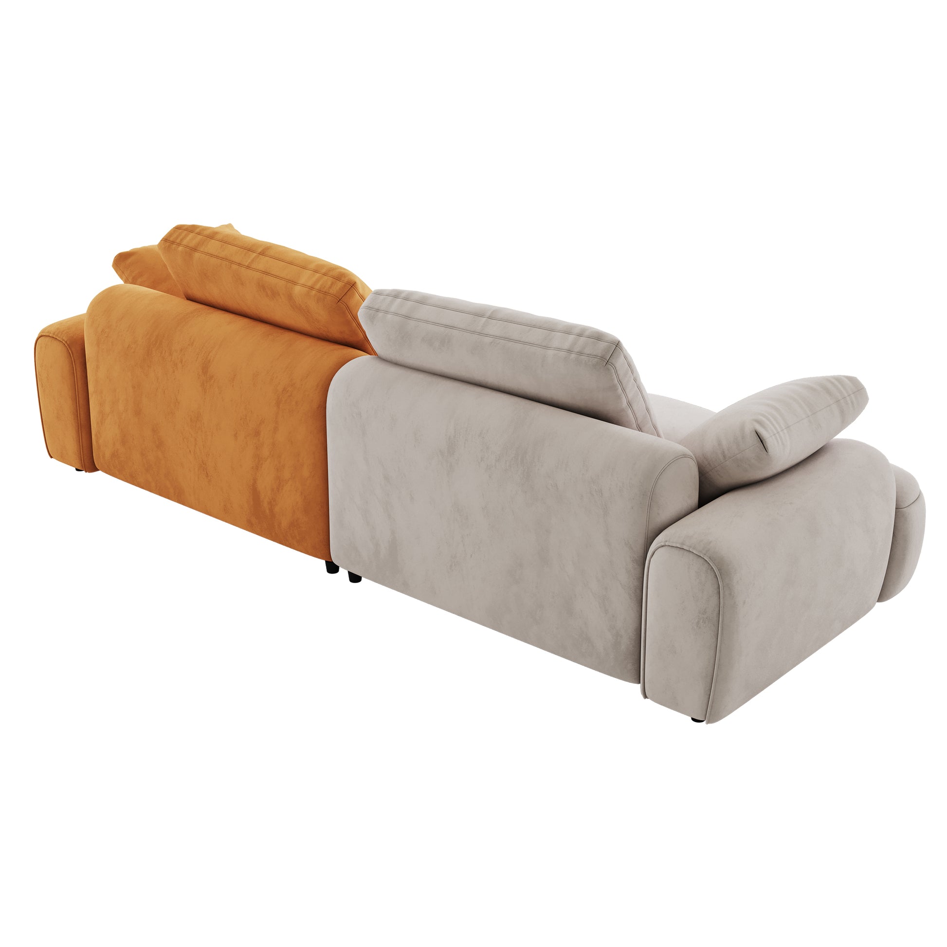 Modern twotone sofa with orange and light gray upholstery plush cushions for comfort