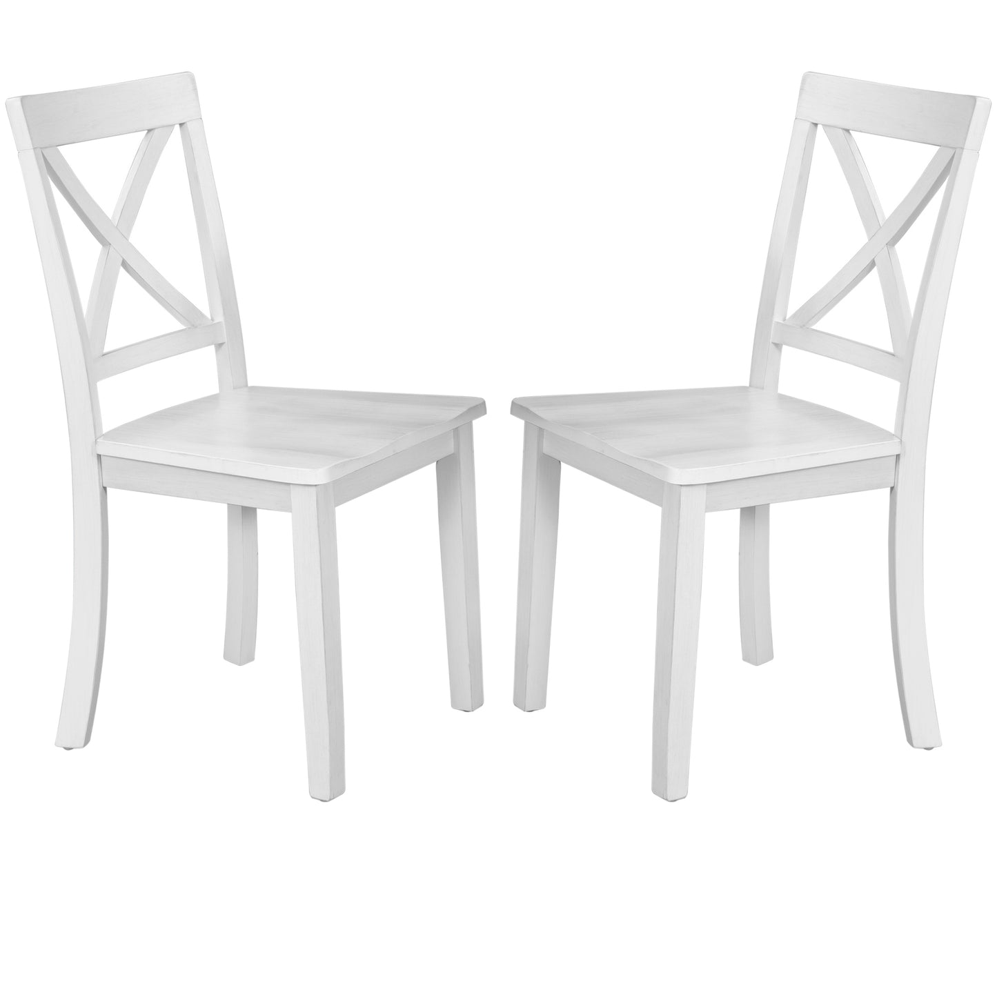 Pair of white wooden dining chairs with Xback design