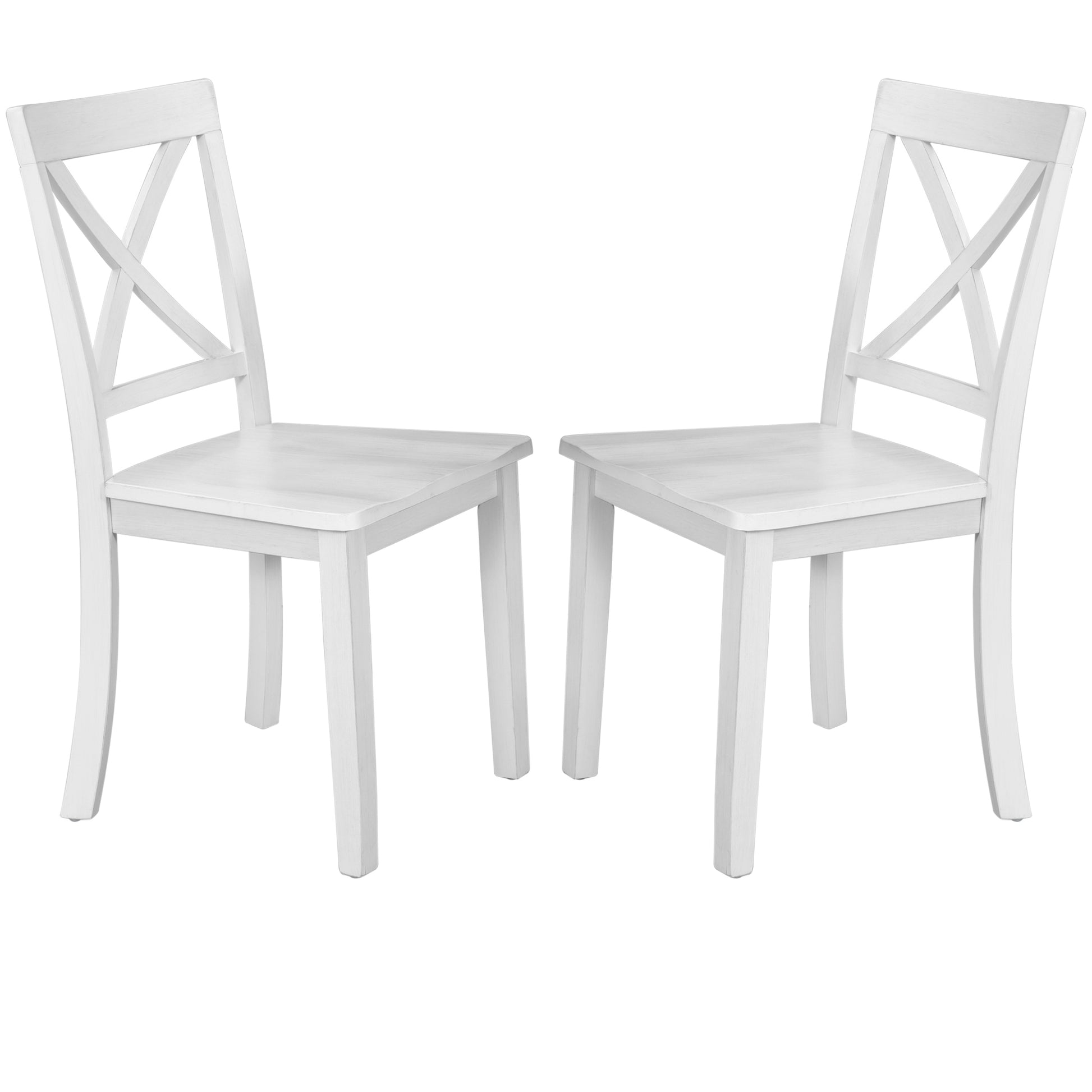 Pair of white wooden dining chairs with Xback design