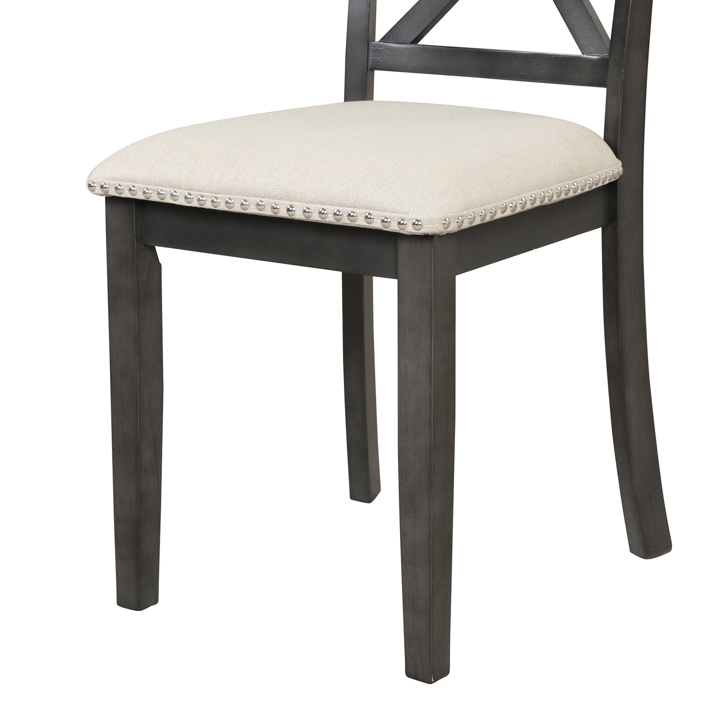 Dark grey wooden dining chair with upholstered cream seat